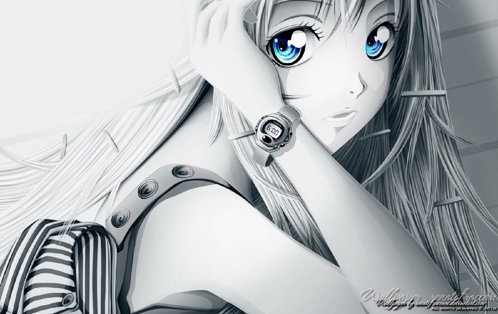 1600x1009 drawing, illustration, monochrome, anime, anime girls, cartoon, sketch, black and white, monochrome photography, mangaka High quality walls