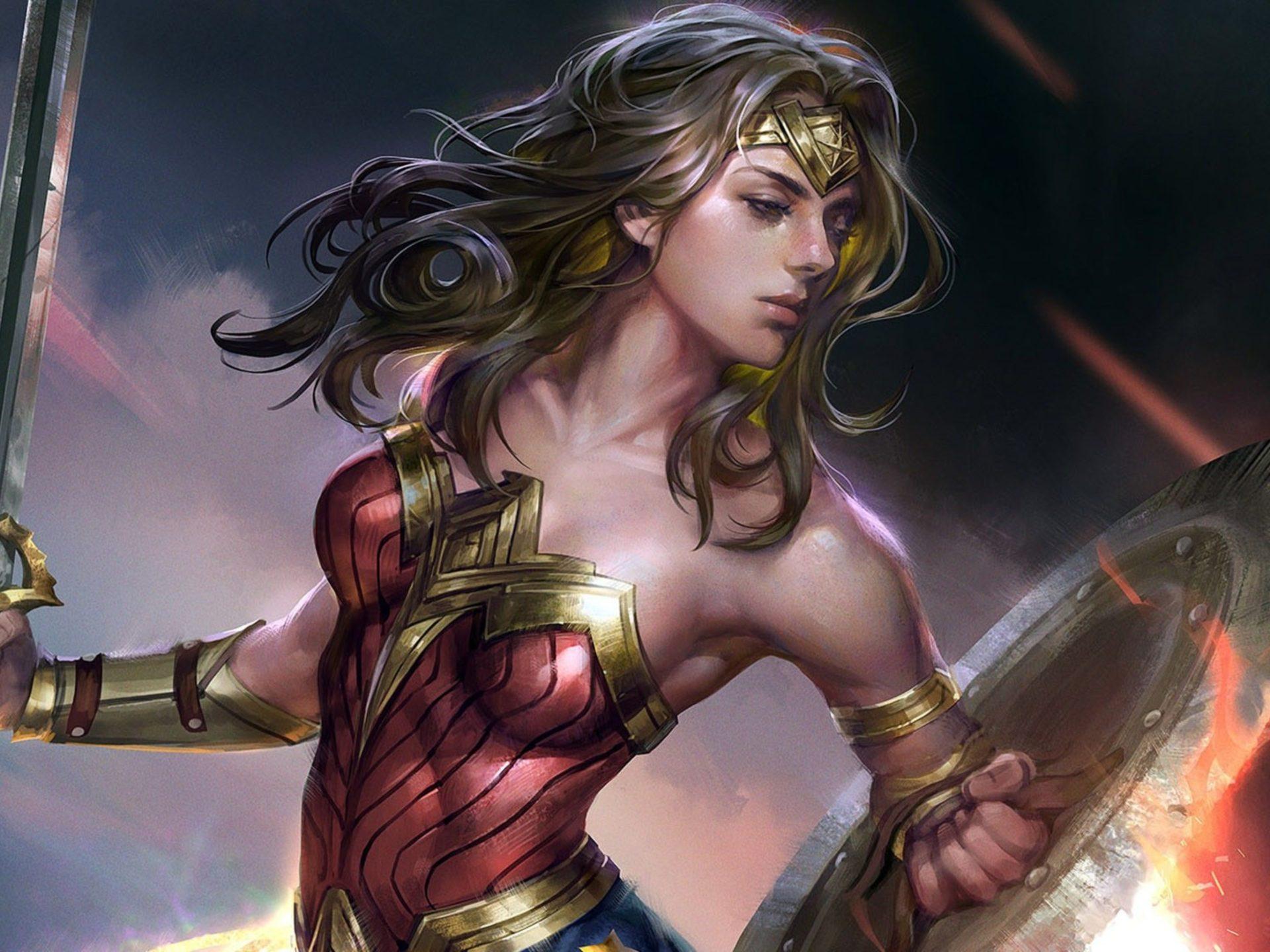 1920x1440 Wonder Woman Fantasy Girl comic sword Artwork Desktop HD Wallpaper For PC Tablet And Mobile 3840x2160 :