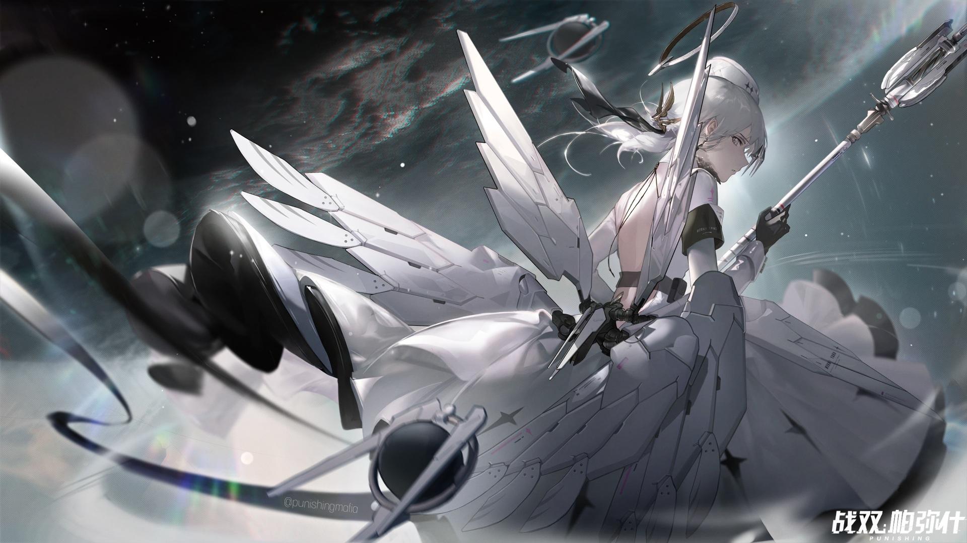 1920x1080 yingu punishing: gray raven liv (punishing: gray raven) angel no bra wallpaper weapon wings