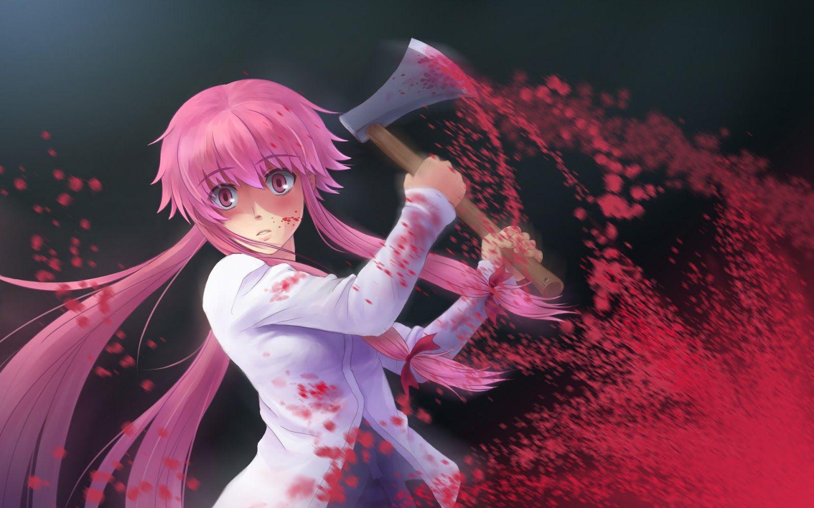1600x1000 Anime Girl Killing Blood Stain Axe Pink Hair Red Eye HD Wallpaper 198 - Bloody Anime Girl Wallpaper