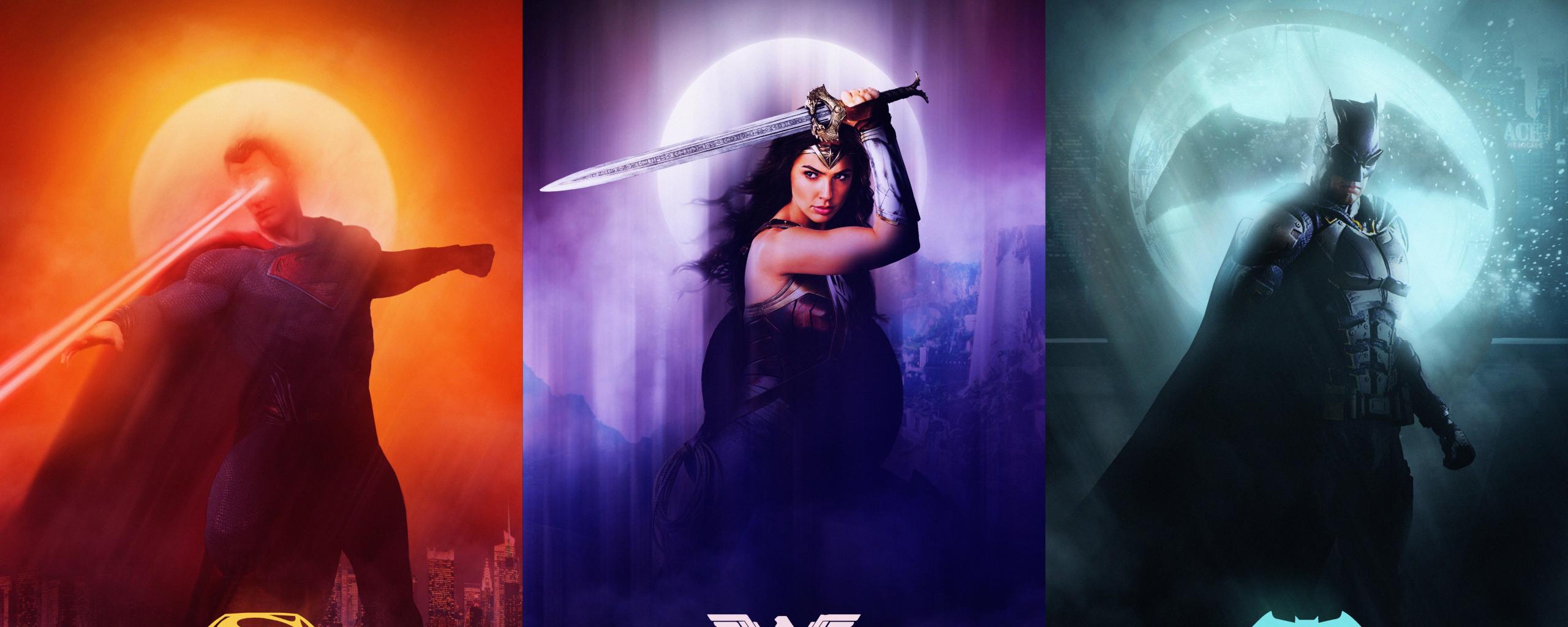 2560x1024 Download justice league, superman, wonder woman, batman, collage 2560x1024 wallpaper, dual wide 21:9 2560x1024 HD image, background, 739