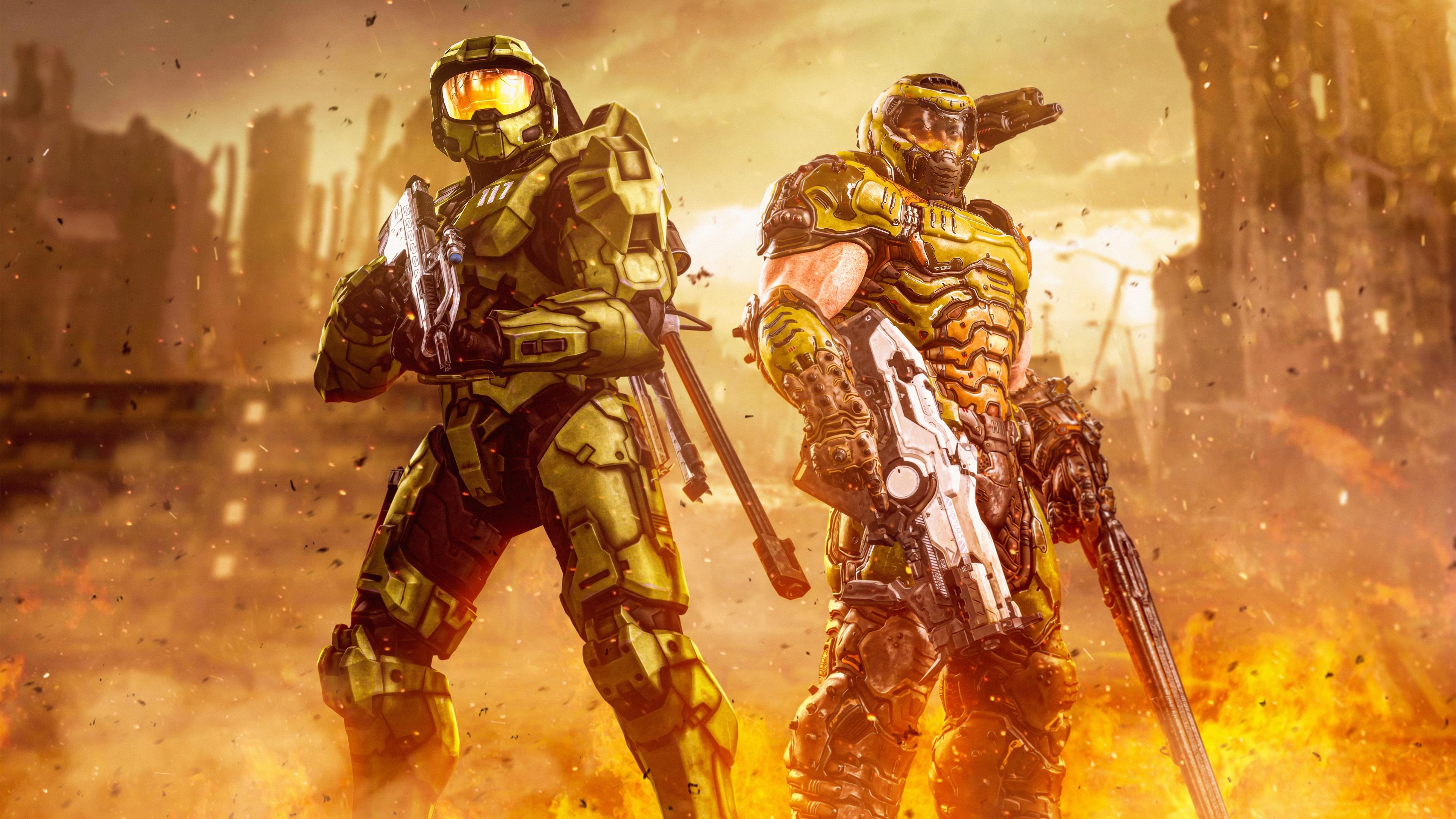 3840x2160 Master Chief Wallpaper 4K, Doom Slayer, Halo, Spartan, Doom Eternal, 5K, Games