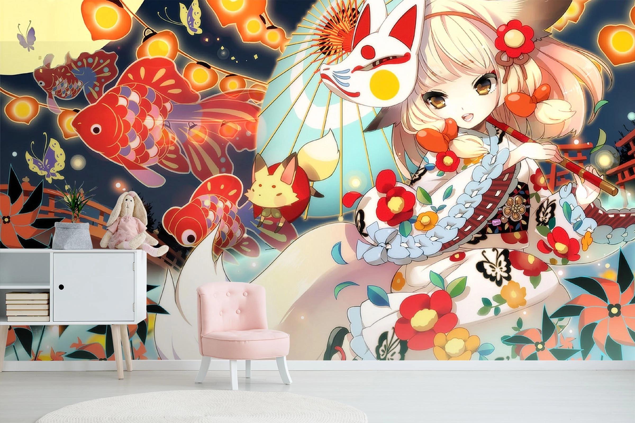 2400x1600 Self Adhesive 3D Fox Mask Girl 199203 Japan Anime Wall Paper mural Wall Print Decal Wall Murals. Wallpaper
