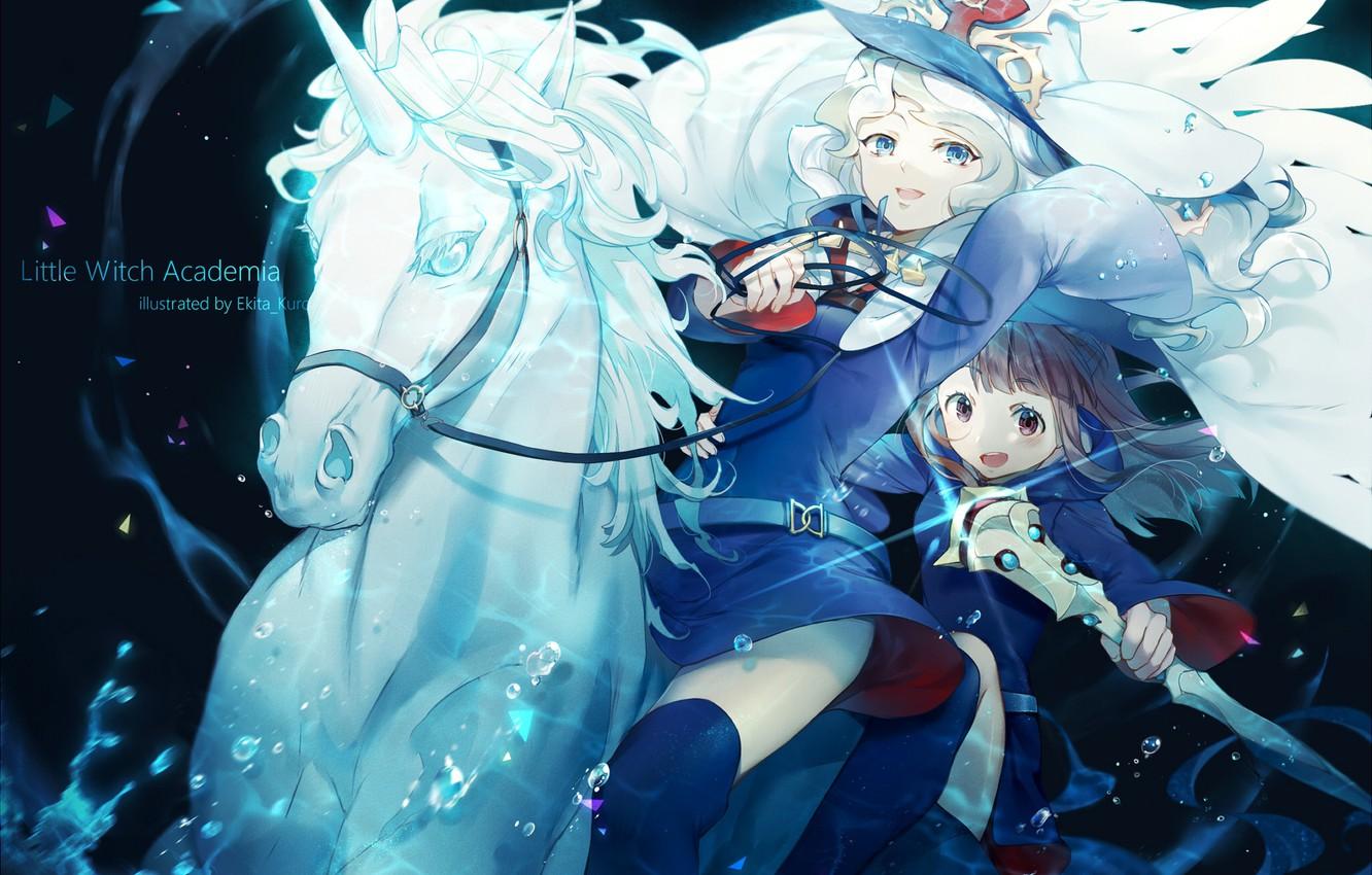 1332x850 Wallpaper girls, horse, anime, art, little witch academia, akko kagari, diana cavendish image for desktop, section сёнэн