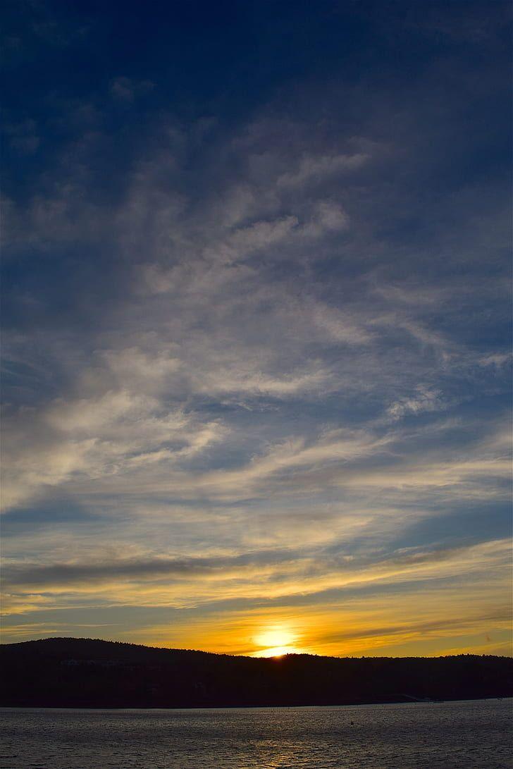 728x1091 Royalty free photo: sunset, shore, ocean, sky, clouds, maine, nature