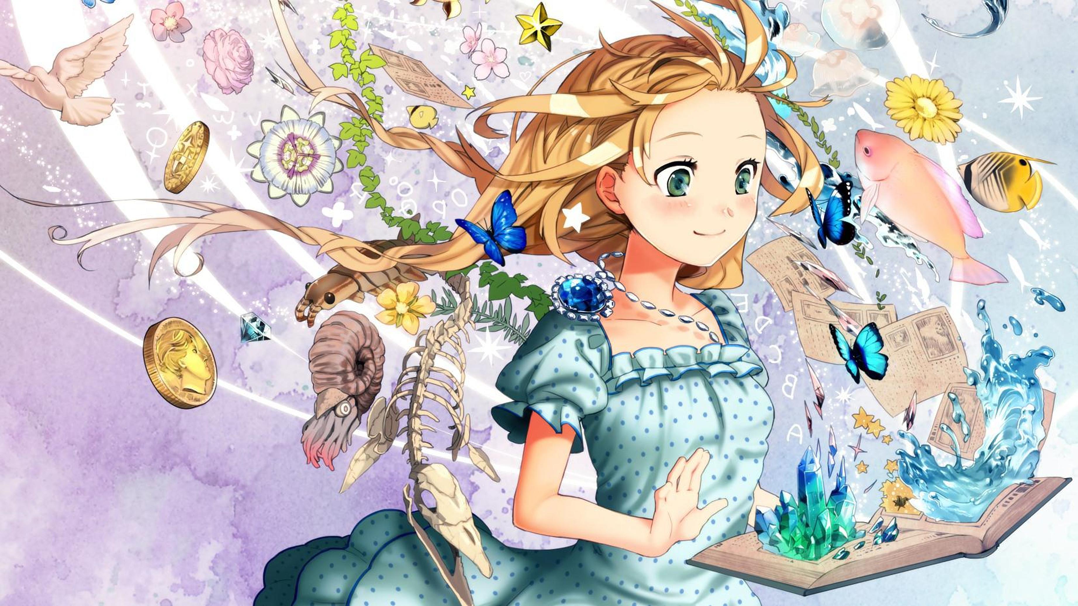 3688x2074 Anime Girl Reading V1 Wallpaperx2074