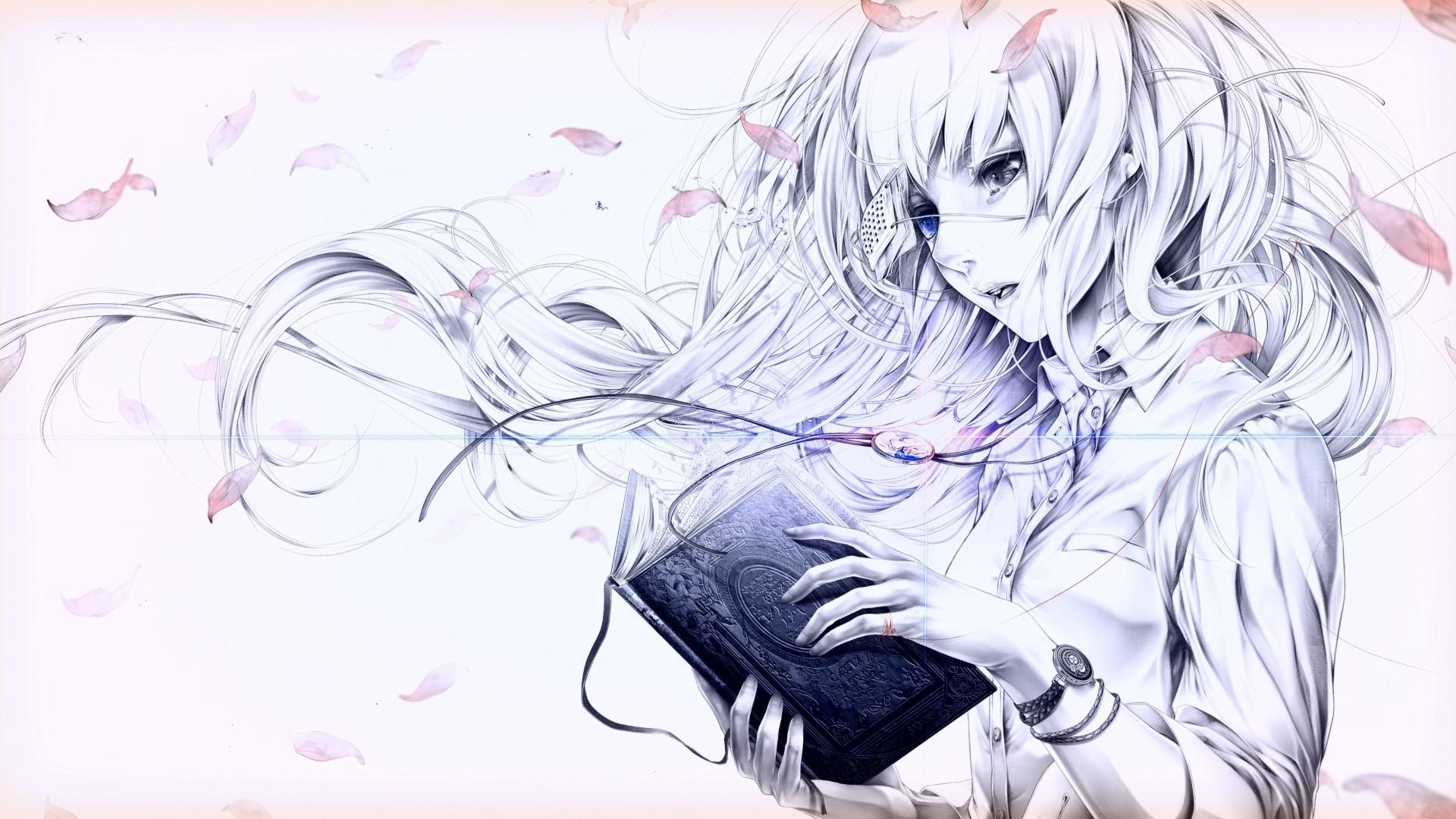 1920x1080 Anime girl reading a black book Desktop wallpaper 1024x768