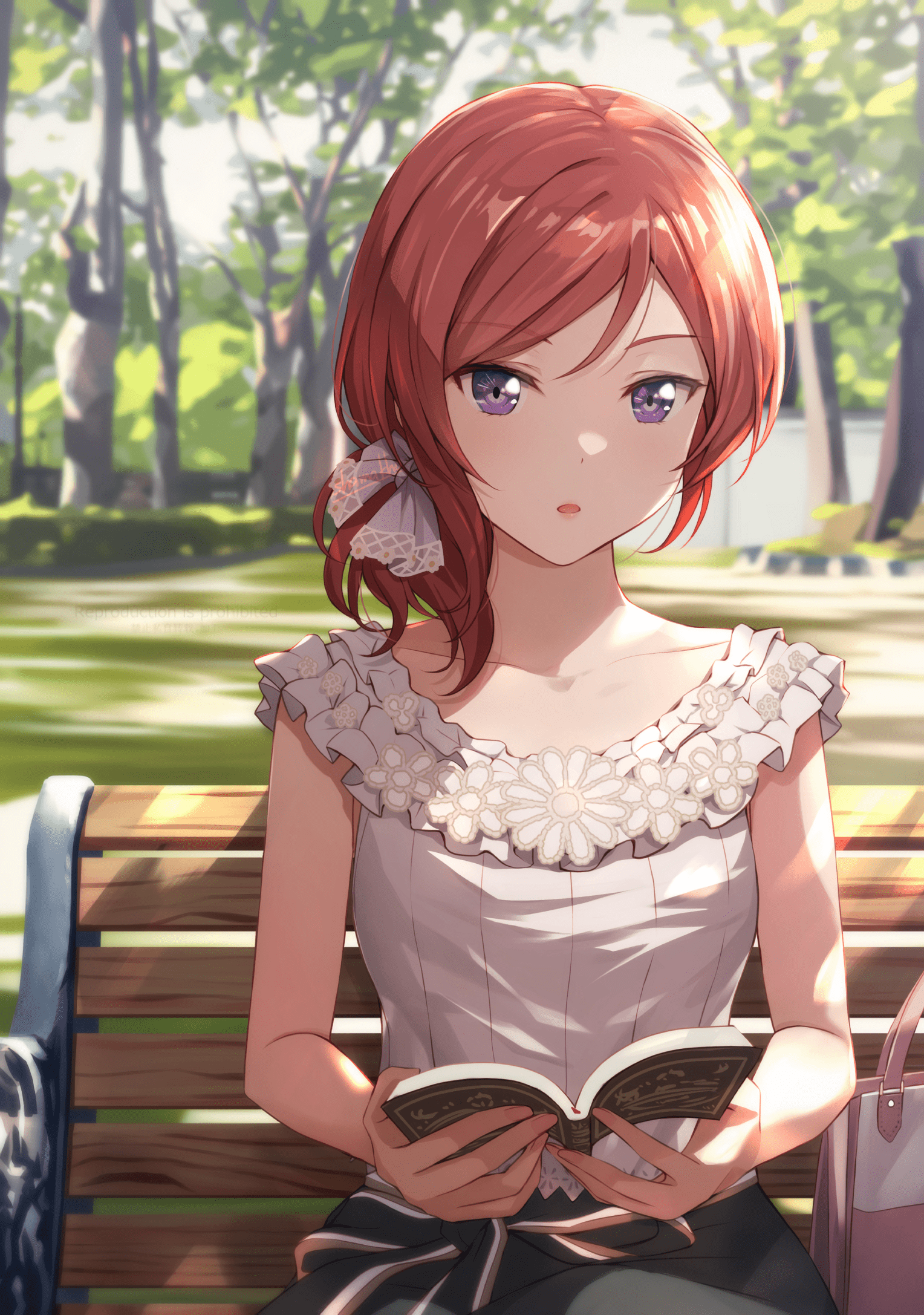 1528x2174 Anime Anime Girls Love Live Love Live Series Nishikino Maki Shamakho Redhead Park Reading Wallpaper:1528x2174