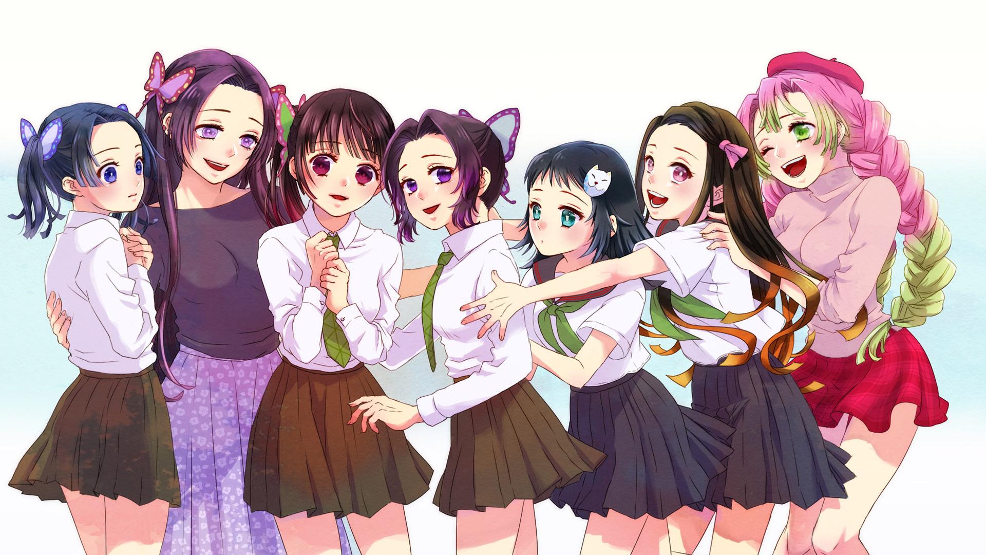 1920x1080 Aoi Kanzaki Kanae Kocho Kanao Tsuyuri Makomo Mitsuri Kanroji Nezuko Kamado HD Demon Slayer Kimetsu no Yaiba Wallpaper