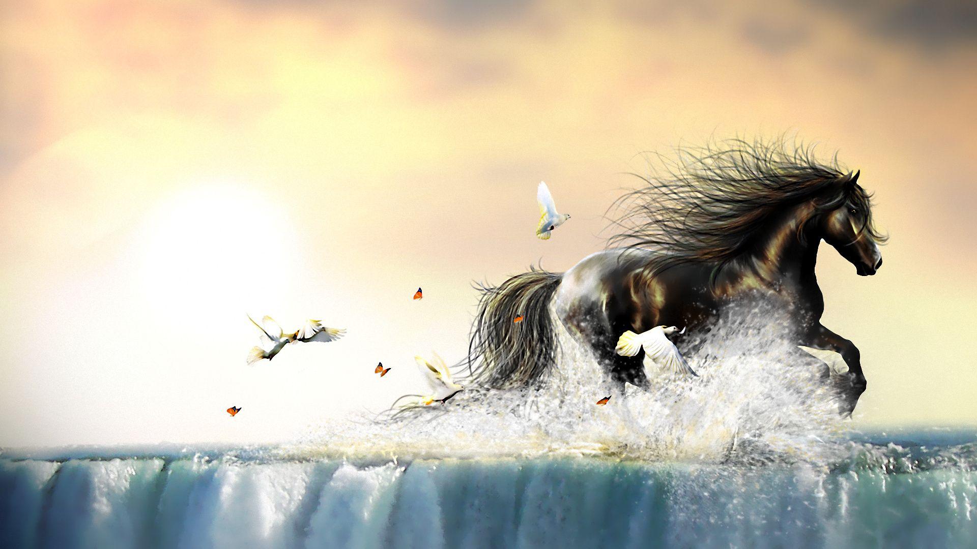 White Horse Unicorn Fantasy Art Wallpaper Hd  Wallpapers13com