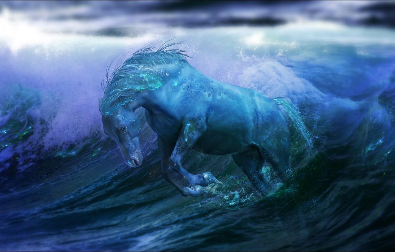 1332x850 Wallpaper wave, water, fiction, the ocean, horse, fantasy, ocean, water, horse image for desktop, section фантастика