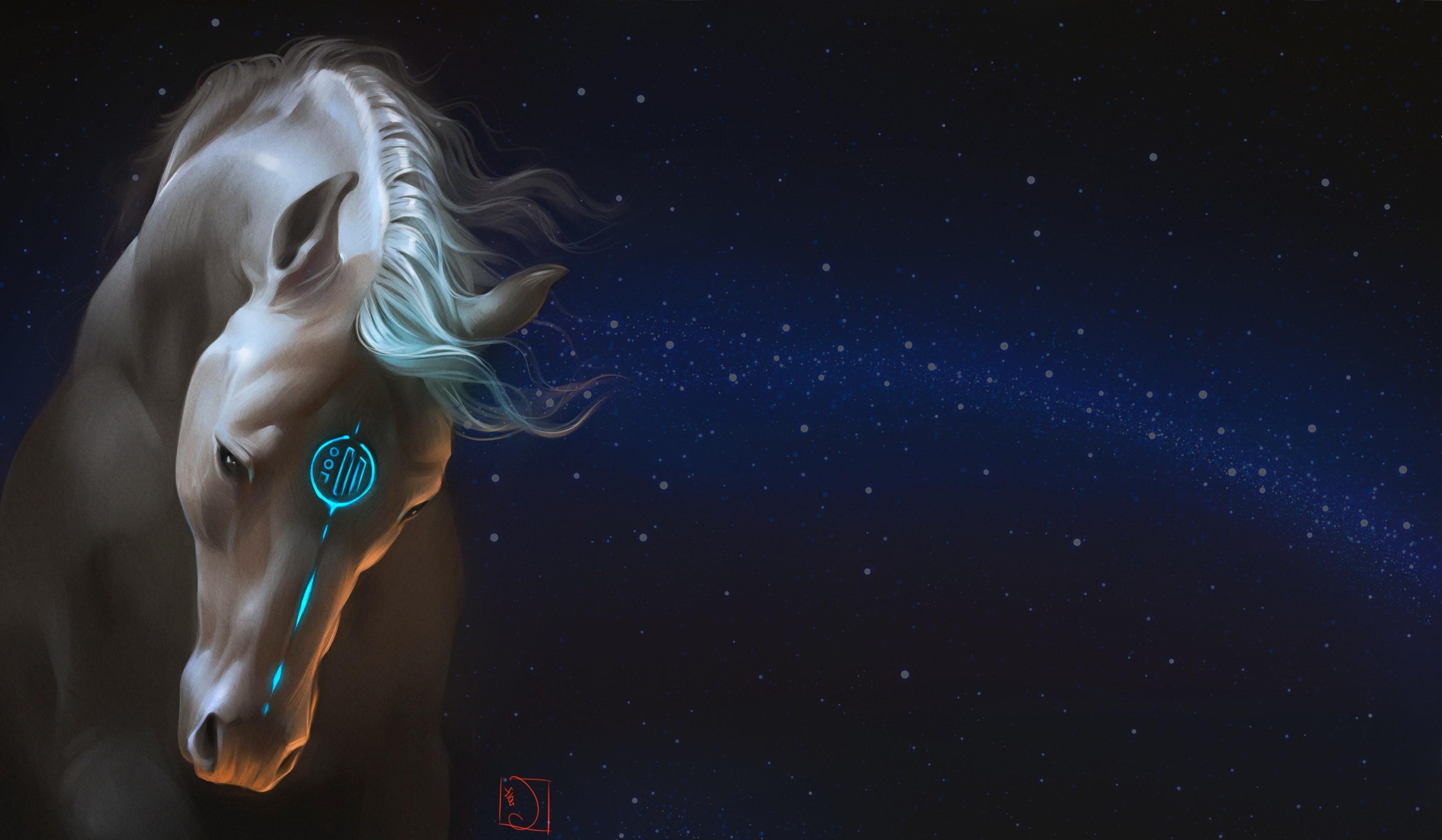 3708x2160 Wallpaper Tattoo, Stars, Majestic, White, Galaxy, Fantasy Horse:3708x2160