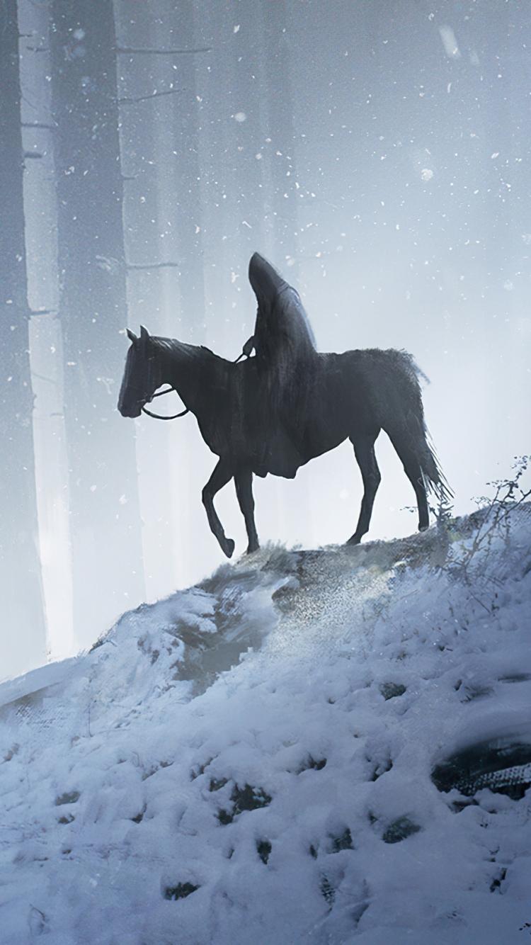 750x1334 Download man on horse, walking through woods, silhouette, fantasy 750x1334 wallpaper, iphone iphone 750x1334 HD image, background, 26203