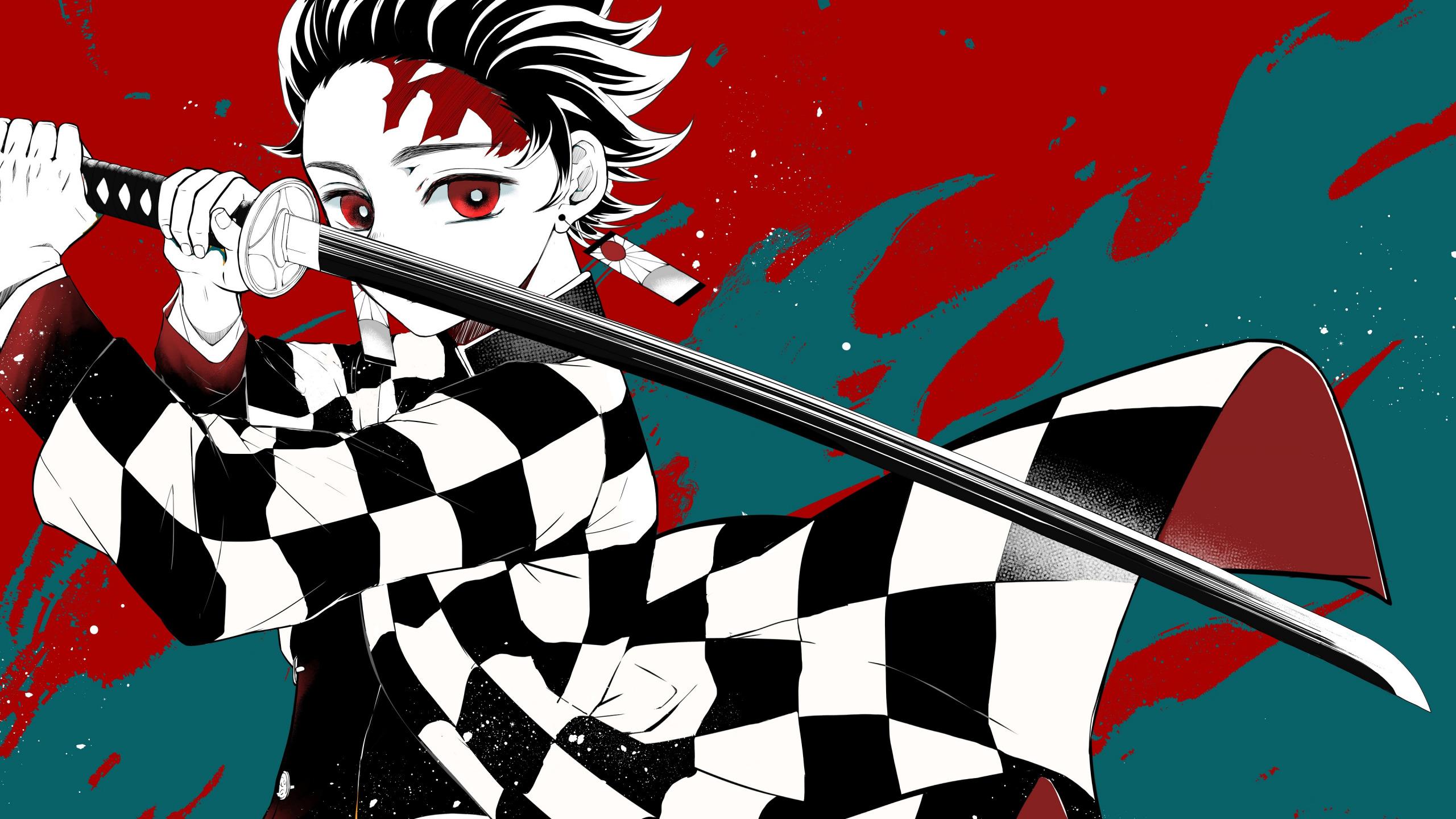 2560x1440 Download wallpaper sword, guy, Demon Slayer Kimetsu no Yaiba, section shonen in resolution 2560x1440
