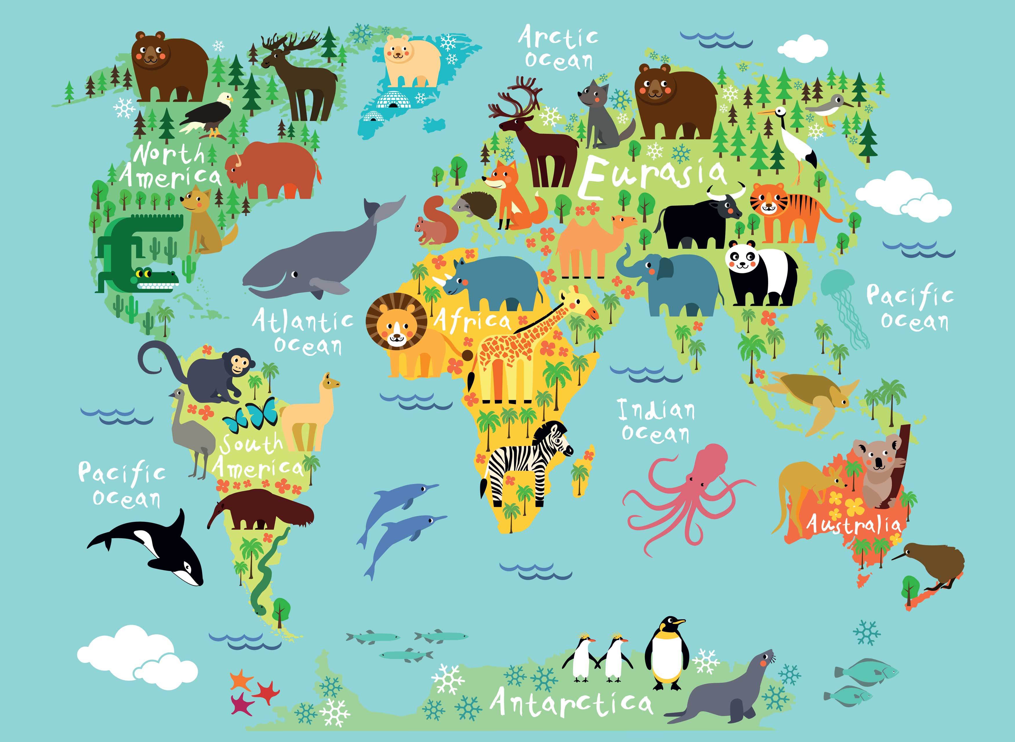 3500x2558 Kids World Map Wallpaper Mural