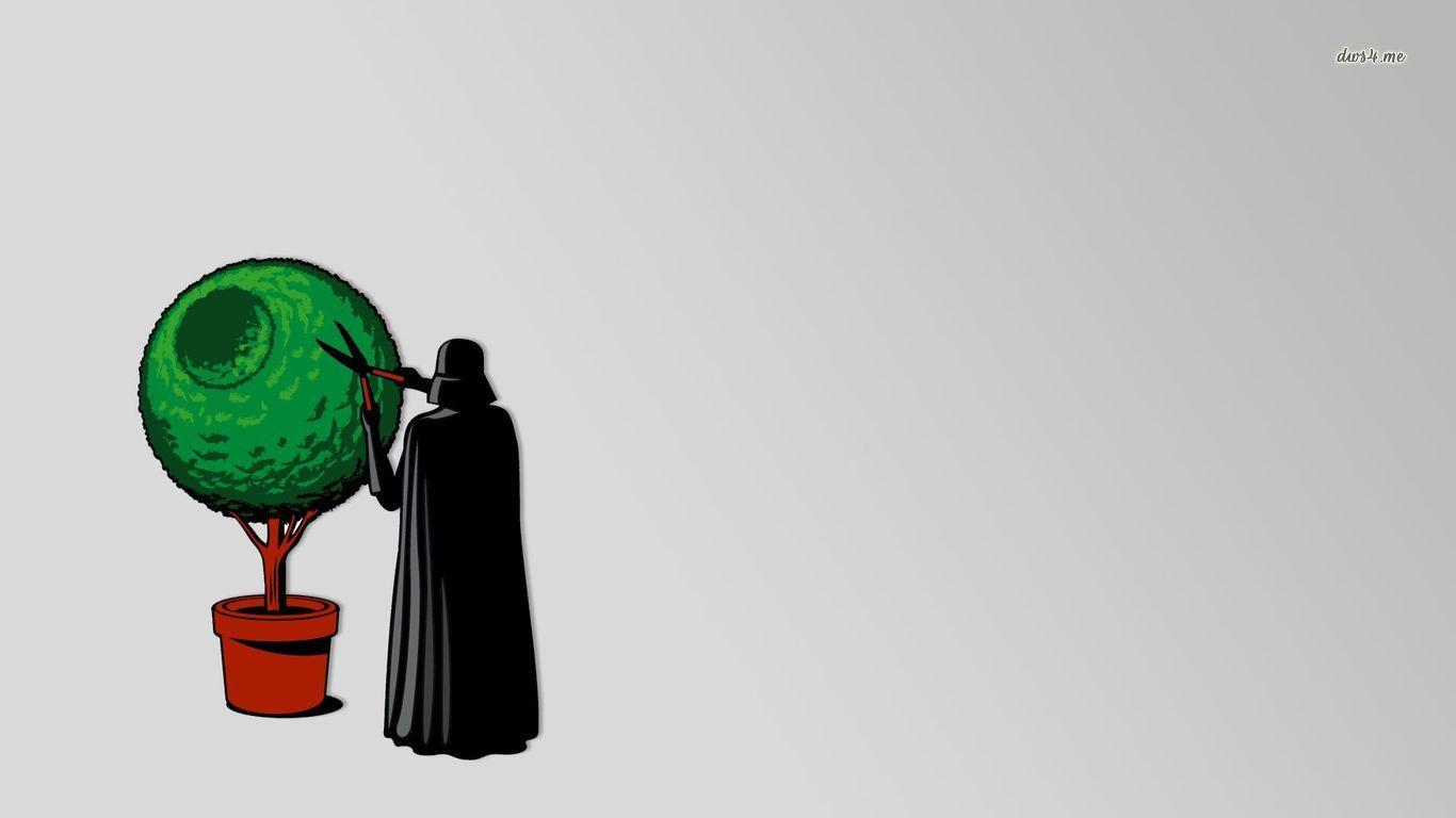 1366x768 Darth Vader the Gardener, Shaping a Topiary Death Star Wallpaper and Background Imagex768
