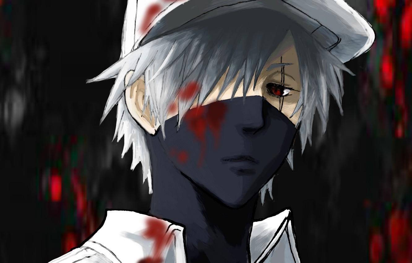 1332x850 Wallpaper blood, mask, art, cap, Naruto, naruto, Kakashi Hatake image for desktop, section прочее