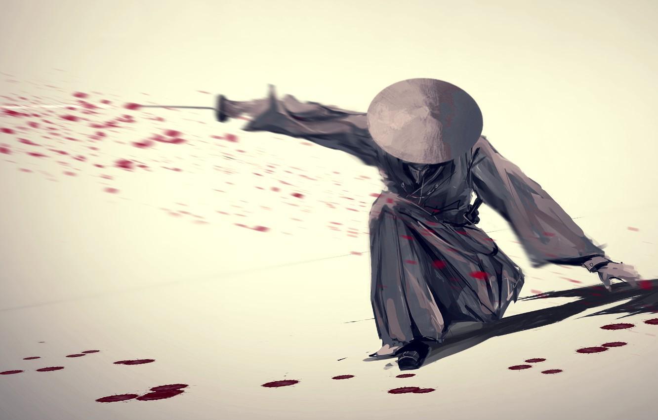1332x850 Wallpaper katana, blade, samurai, blow, blood, swordsman, blood spatter image for desktop, section сёнэн