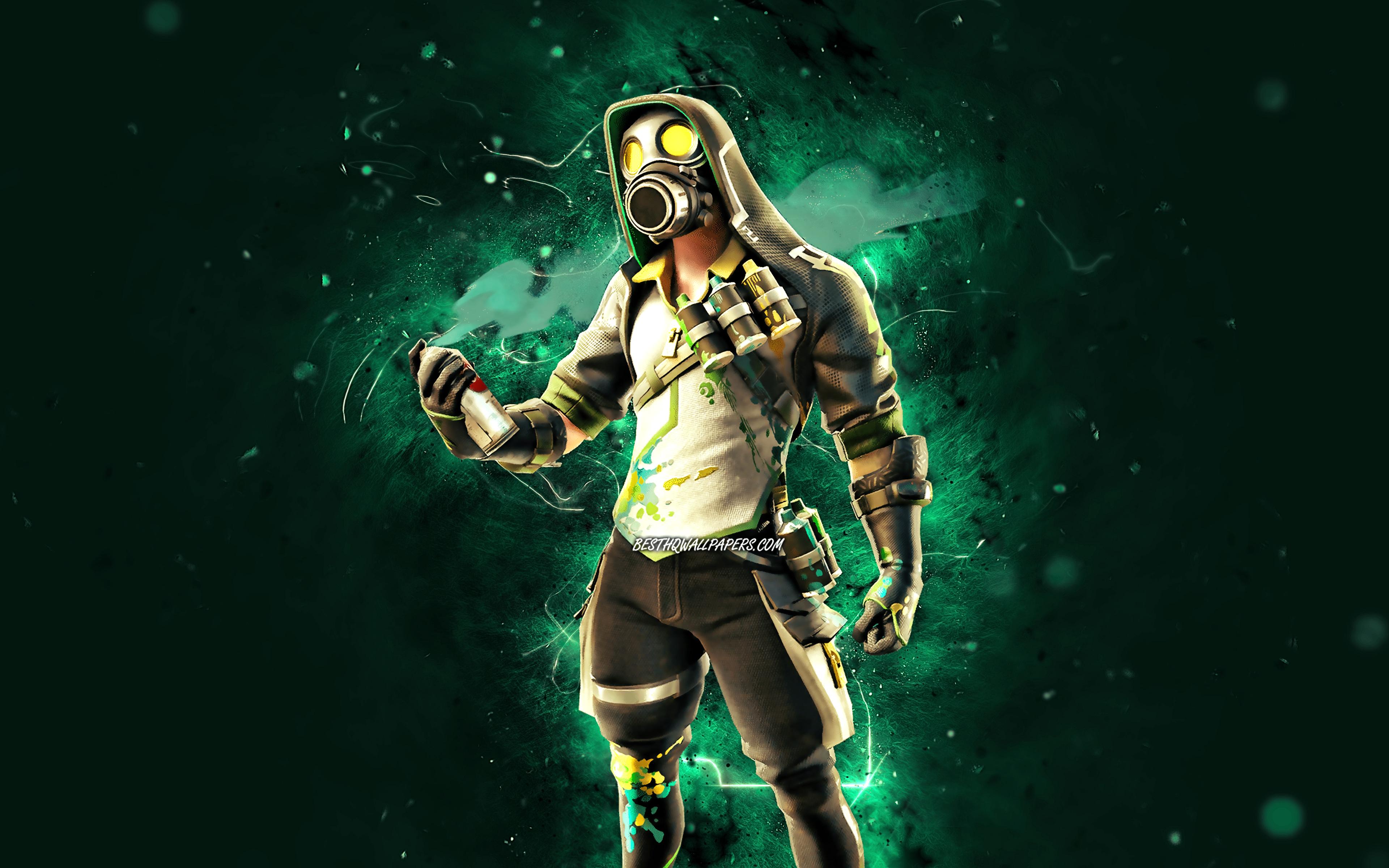 3840x2400 Download wallpaper Toxic Tagger, 4k, turquoise neon lights, Fortnite Battle Royale, Fortnite characters, Toxic Tagger Skin, Fortnite, Toxic Tagger Fortnite for desktop with resolution 3840x2400. High Quality HD picture wallpaper