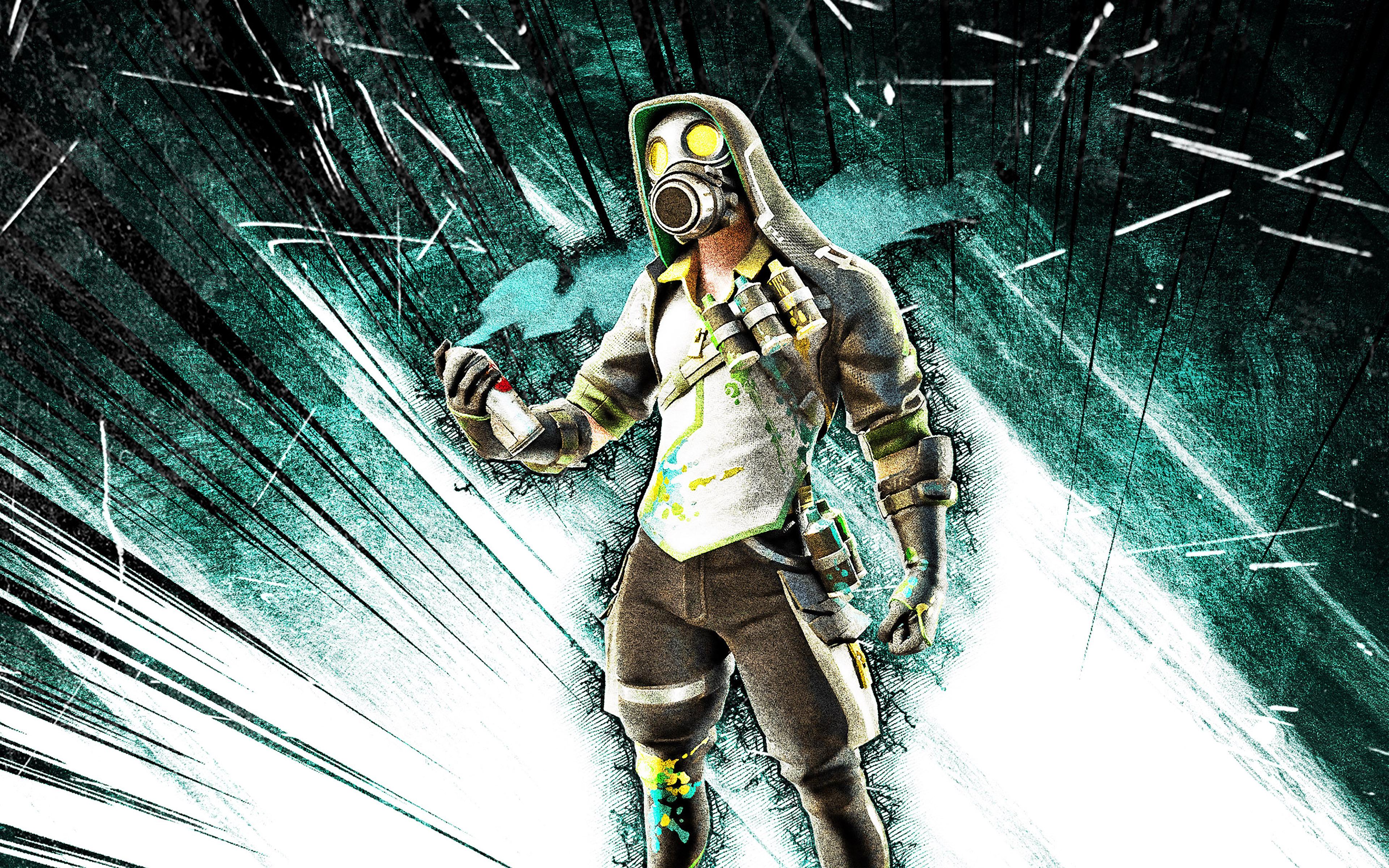 3840x2400 Download wallpaper 4k, Toxic Tagger, grunge art, Fortnite Battle Royale, Fortnite characters, Toxic Tagger Skin, blue abstract rays, Fortnite, Toxic Tagger Fortnite for desktop with resolution 3840x2400. High Quality HD picture wallpaper