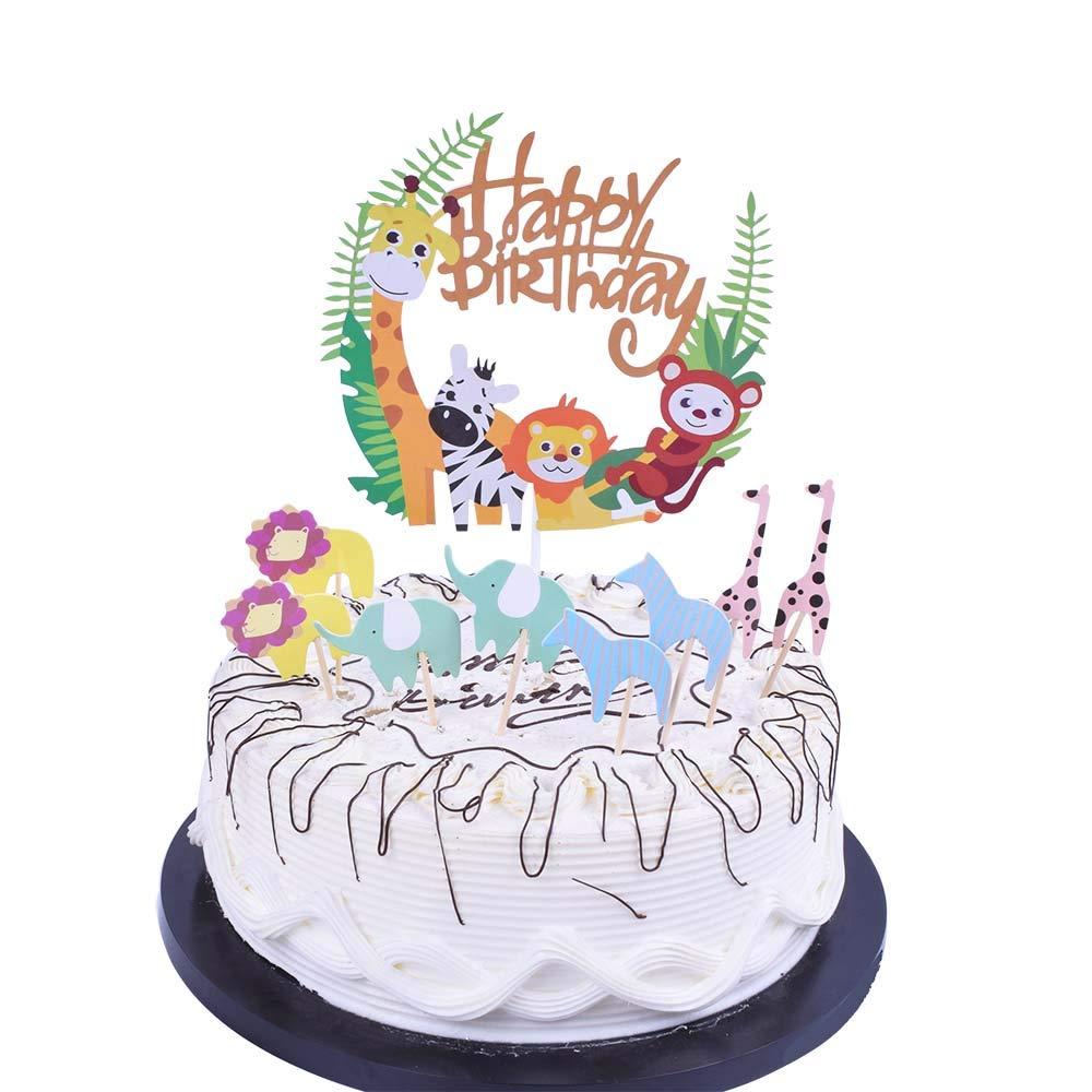 1000x1000 YUINYO Happy Birthday Cake Topper cartoon Theme Party Cake Décor Shower Boys Girls Birthday Anniversary Party Supplies Cartoon Jungle Animals Cake Toppers Cake : Amazon.in: Home & Kitchen