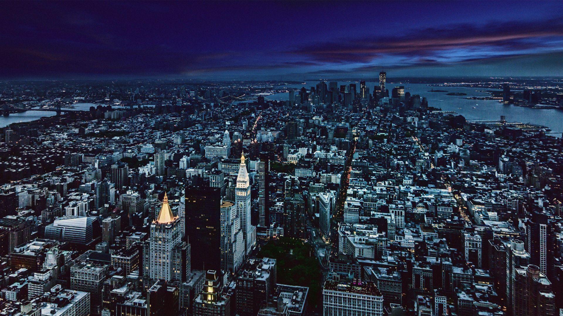 1920x1080 Desktop Wallpaper New York City, Night, Aerial View, HD Image, Picture, Background, S8jq X