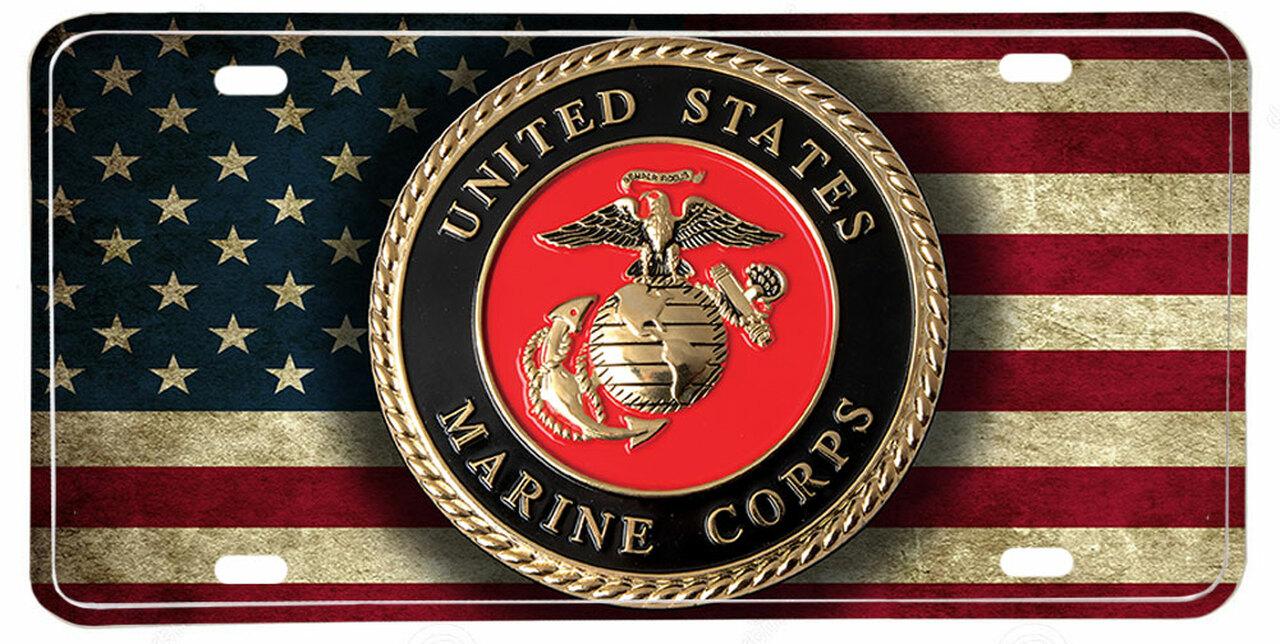 1280x644 Distressed American Flag US Marine Corps Emblem License plate