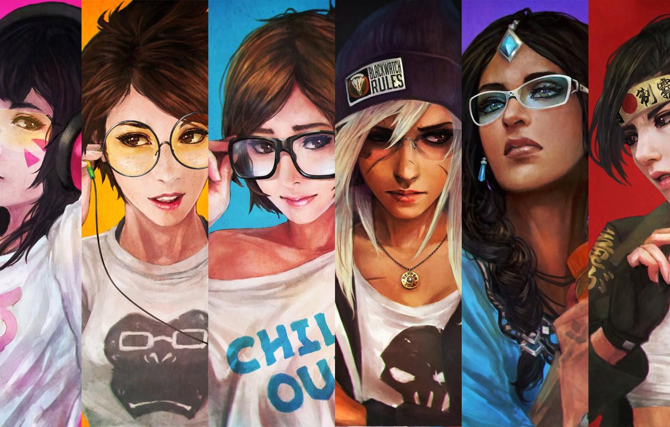 1332x850 Photo Wallpaper Art, Girls, Reaper, Hanzo, Mei, Overwatch, Girls Art