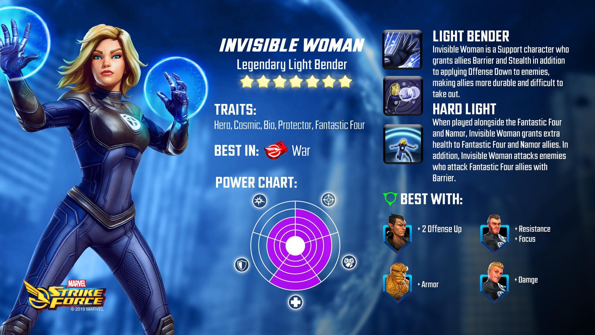 1920x1080 MARVEL Strike Force Storm, the Invisible Woman, is a legendary Protector that removes negative effects and guards her team from attacks by applying Stealth, Barrier, and Deflect. #InvisibleWoman #MarvelStrikeForce