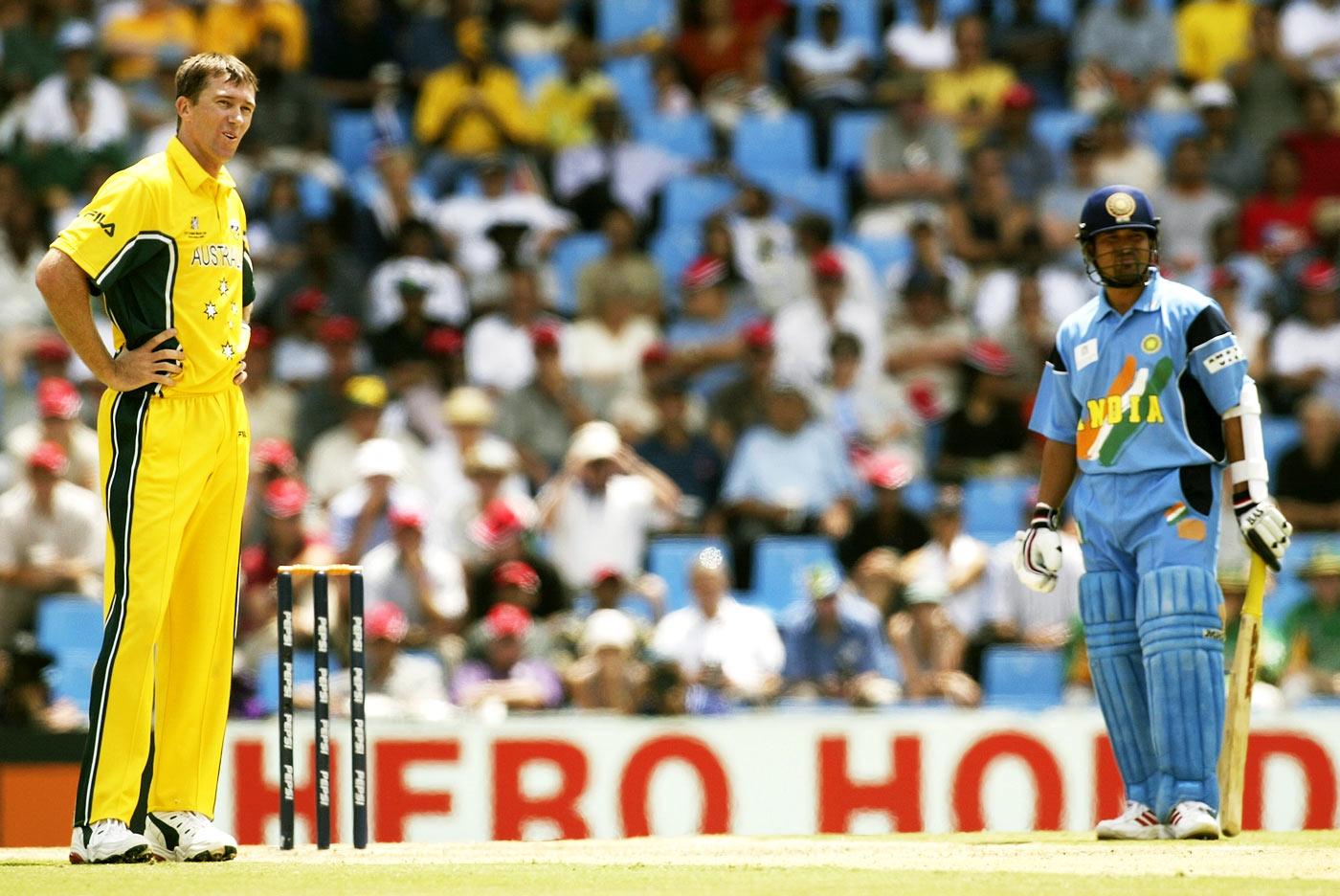 1400x936 Sachin Tendulkar and Glenn McGrath face off, Australia v India, World Cup, Centurion, February 2003