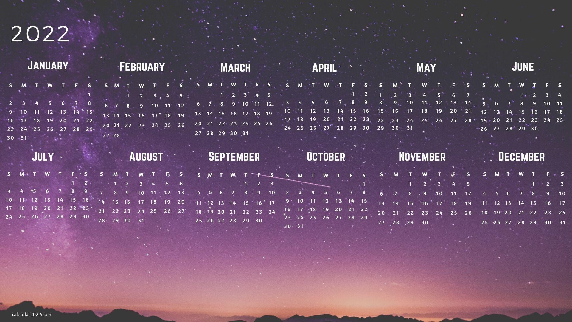 1920x1080 2022 Calendar Wallpaper