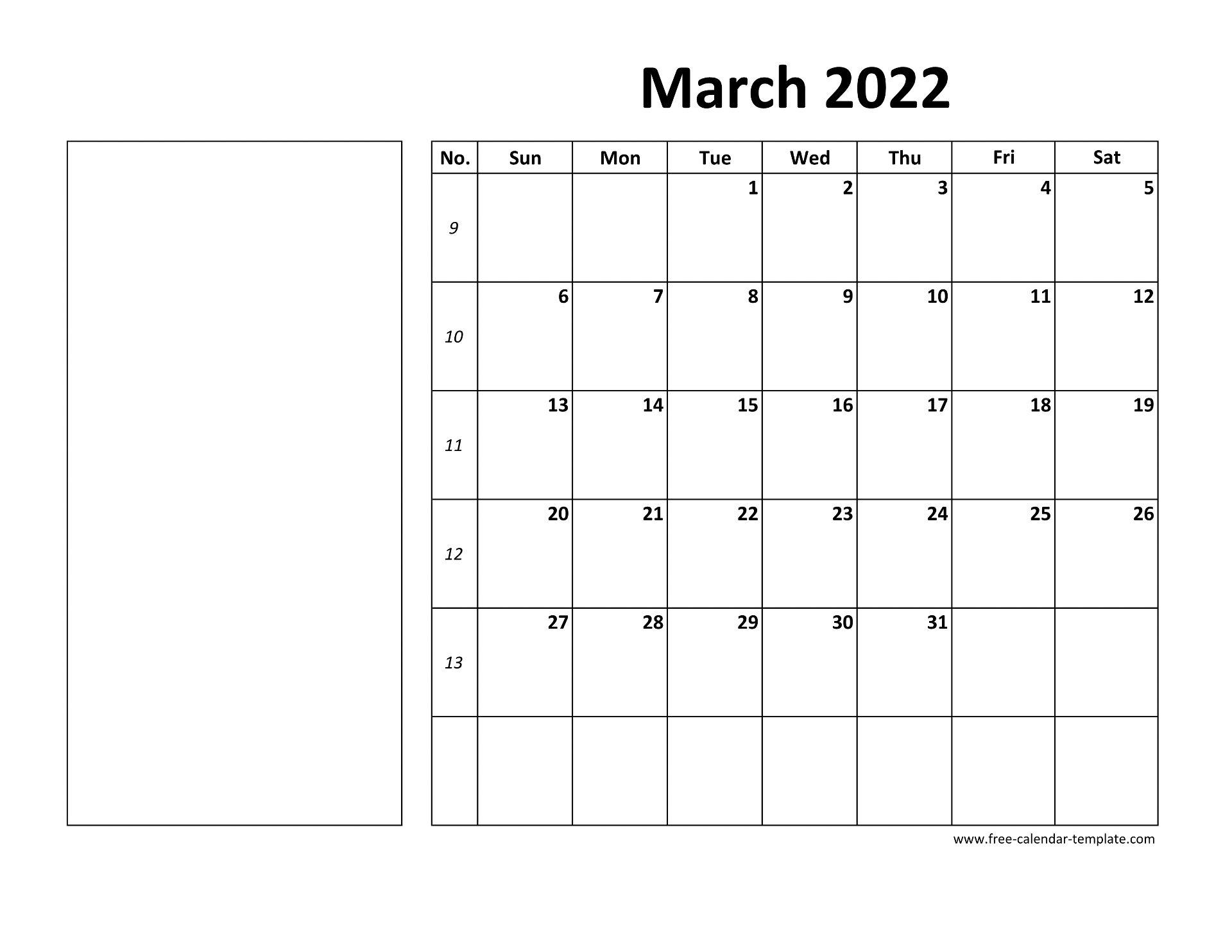 1920x1484 Printable March 2022 Calendar (box And Lines For Notes). Free Calendar