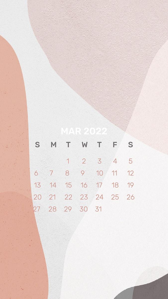 675x1200 Aesthetic 2022 March calendar, printable