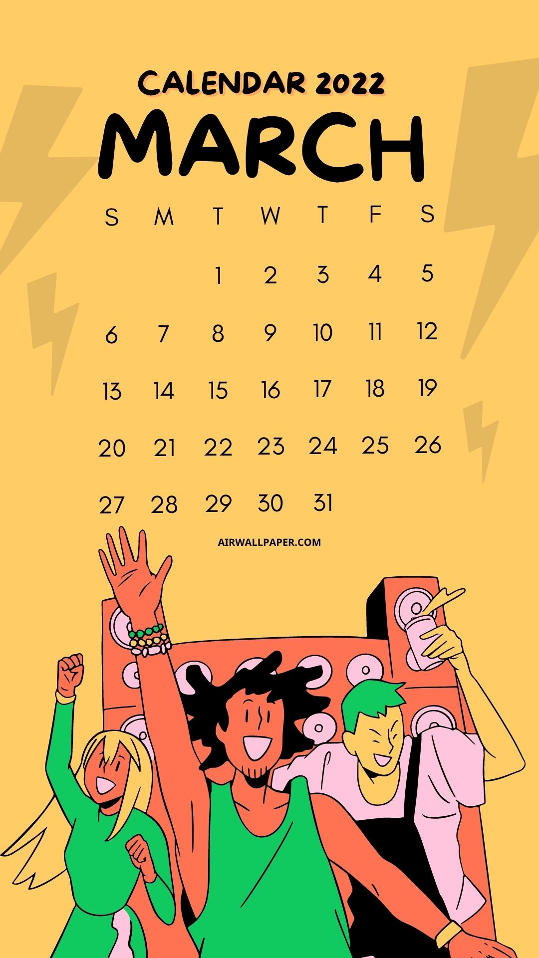 1080x1920 March 2022 Calendar iPhone Wallpaper Background