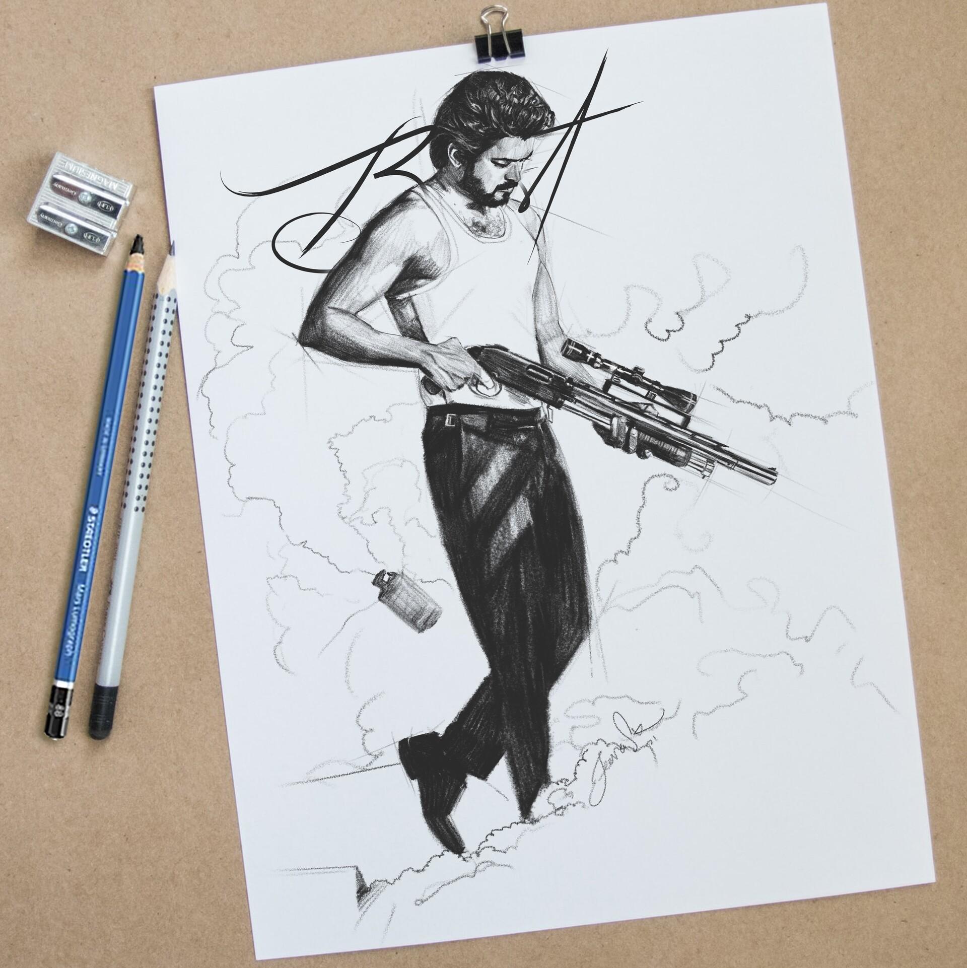 1920x1922 Thalapathy Vijay Beast Sketch 2021