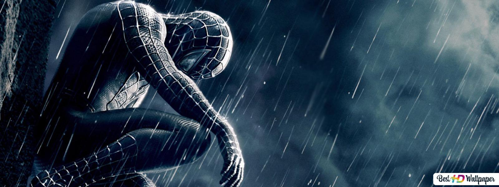 1600x600 Black Spider Man In The Rain HD Wallpaper Download