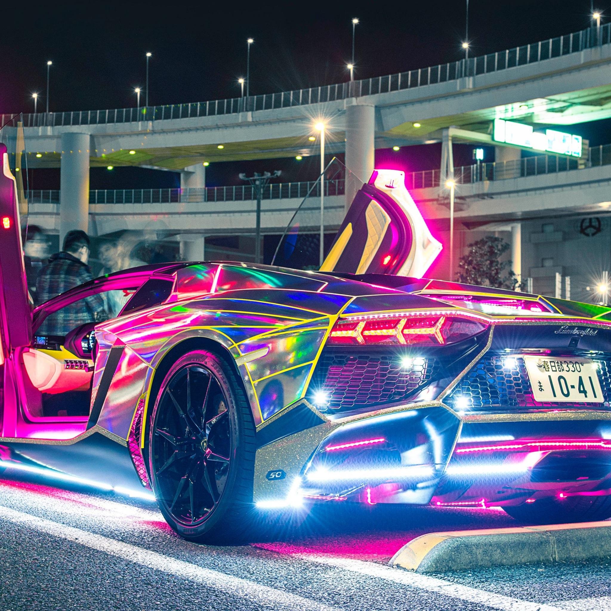 2048x2048 Wallpaper 4k Neon Lights Lamborghini Wallpaper