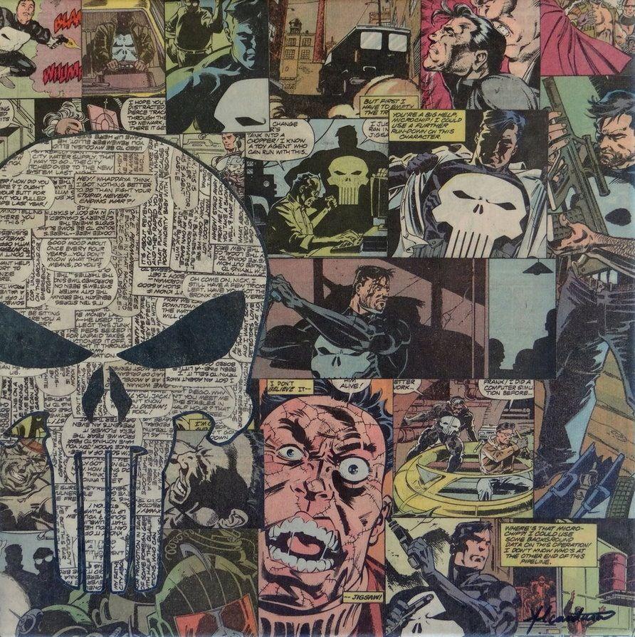 892x895 Artist Alley: Superhero Collages. Batman comic wallpaper, Punisher, Comic books illustration