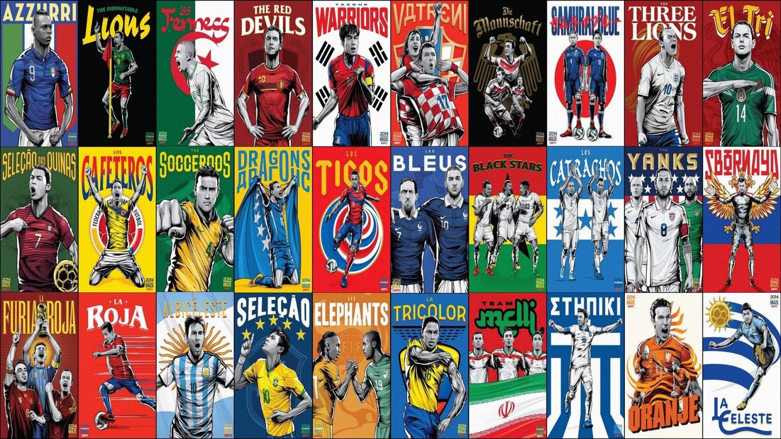 1600x900 collage, soccer, comics, nations, FIFA World Cup, players, comic book High quality walls