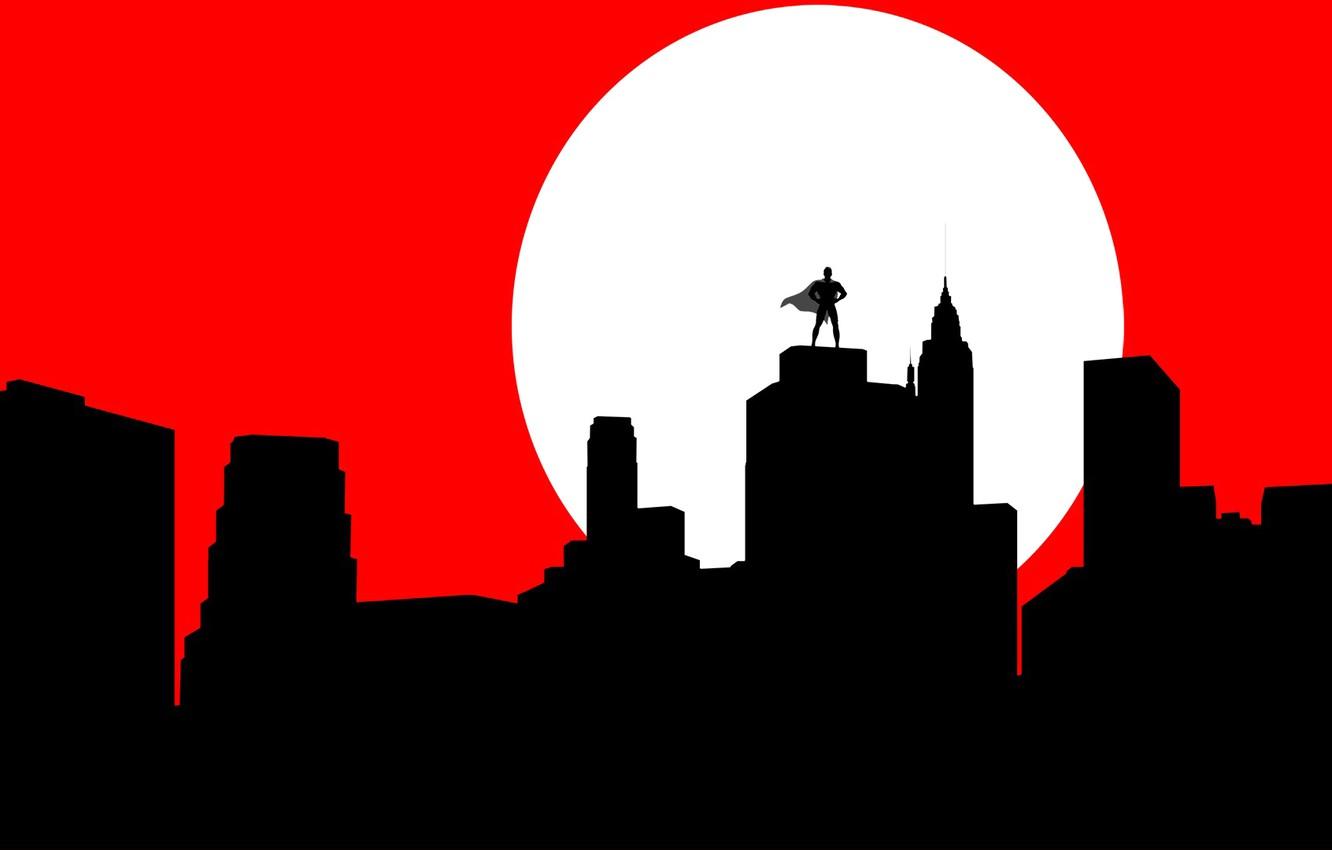 1332x850 Wallpaper the city, the moon, Batman, silhouette, mask, cloak, Batman image for desktop, section минимализм