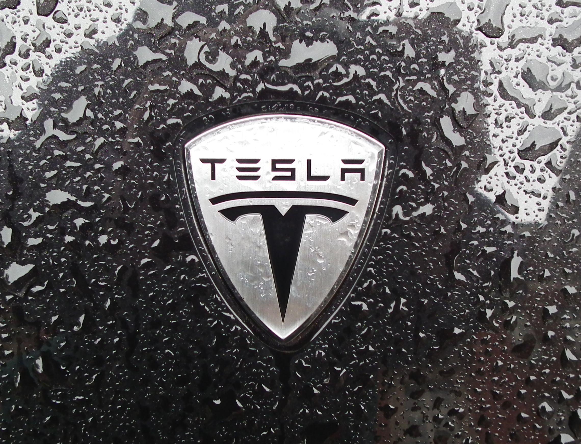 AUCKLAND NEW ZEALAND  April 4 2020 Tesla T trademark logo on white  color model 3 background Stock Photo  Alamy