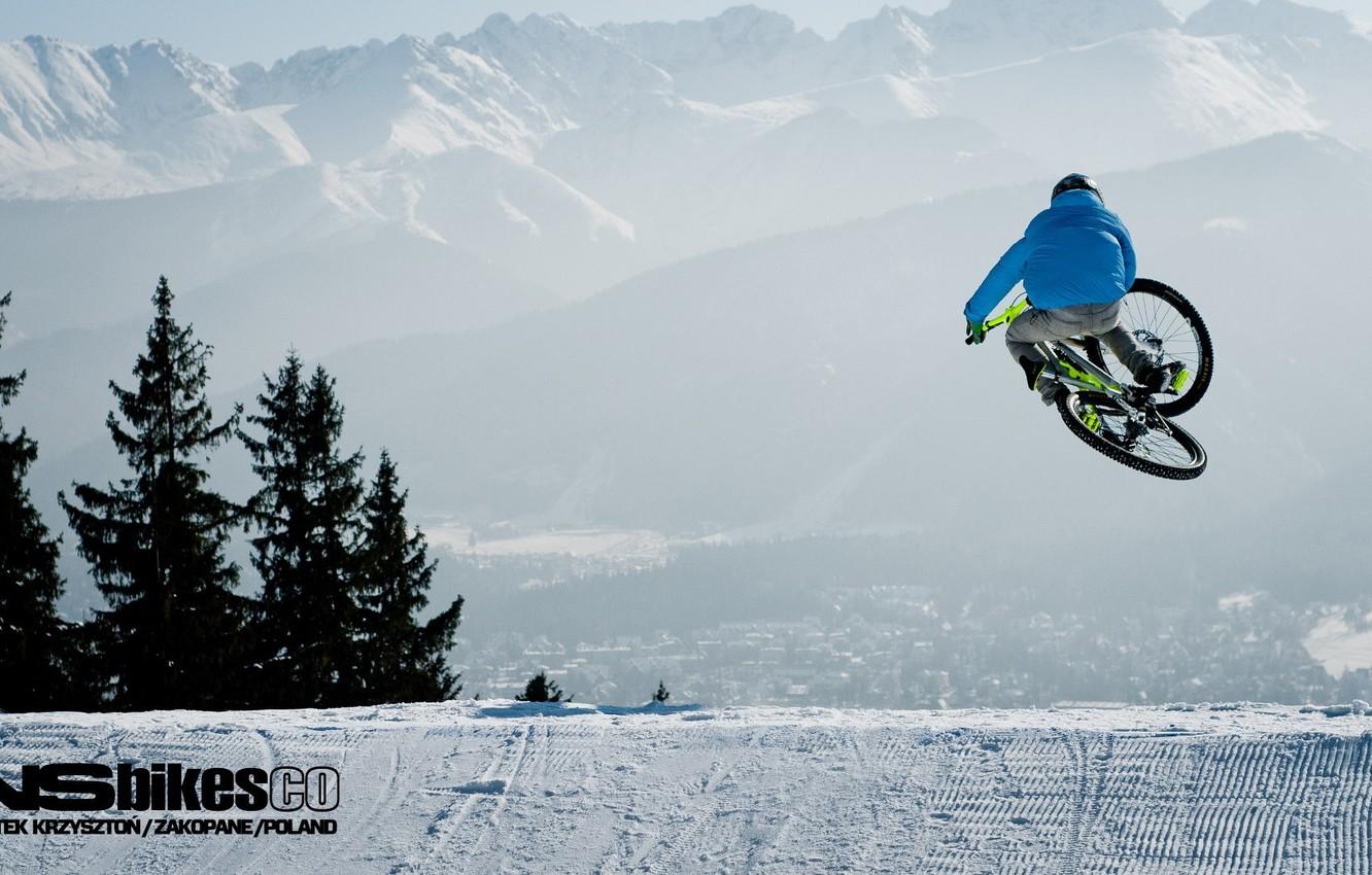 1332x850 Wallpaper winter, snow, bike, bike, freeride, downhill, MTB, winter.snow image for desktop, section спорт