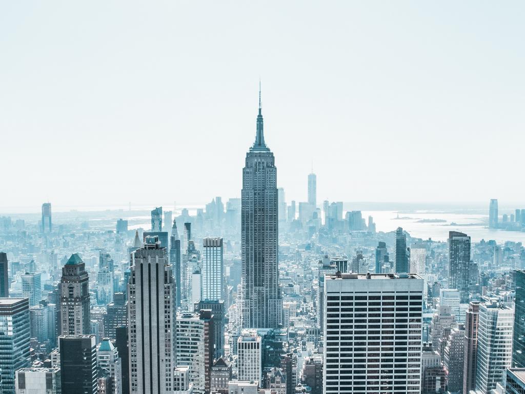 1024x768 New york, city, aerial view, empire state building, architecture wallpaper, HD image, picture, background, 16ed11