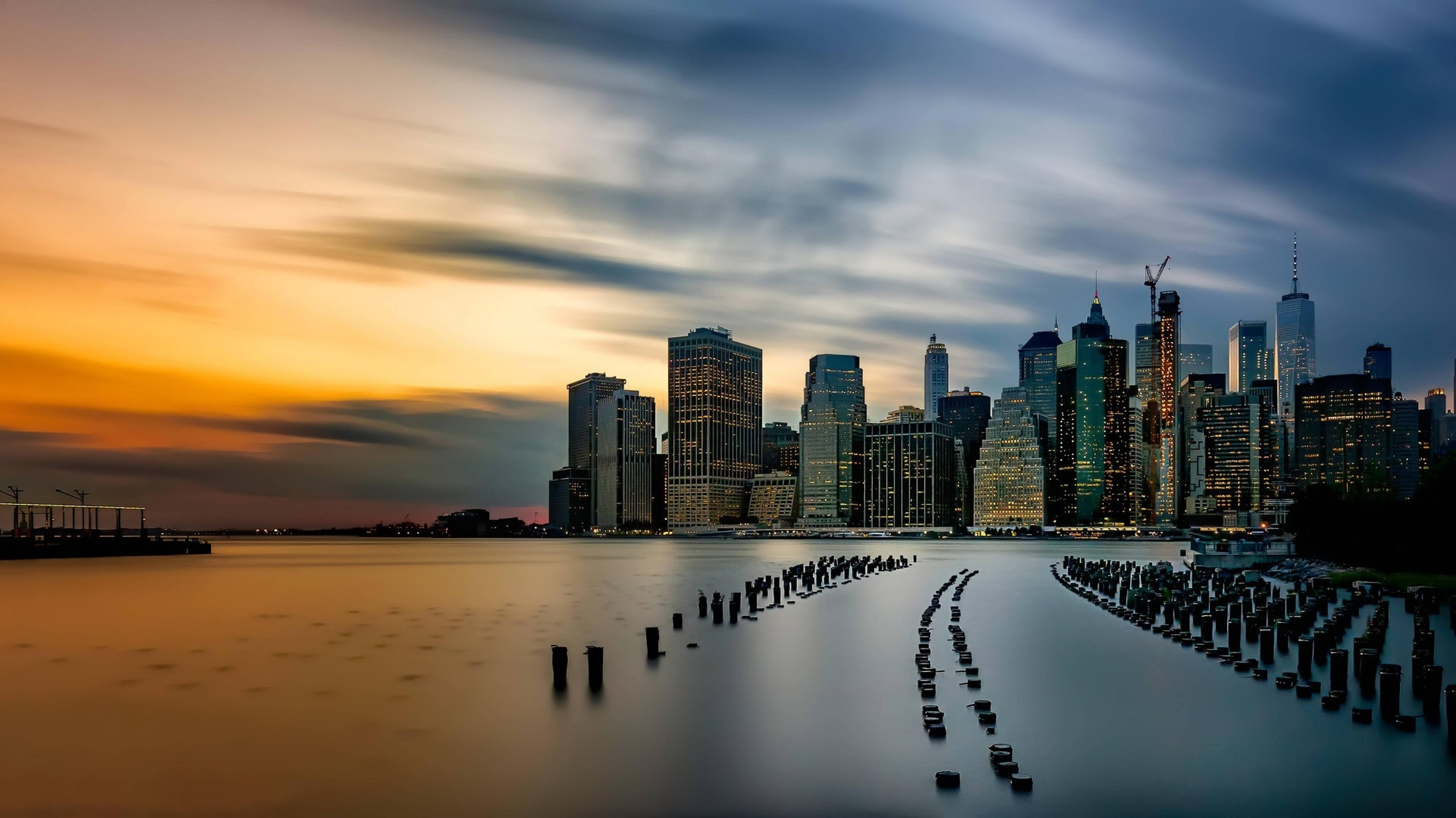 6144x3456 Manhattan Skyscraper Old Pier 8K Wallpaper, HD City 4K Wallpaper, Image, Photo and Background