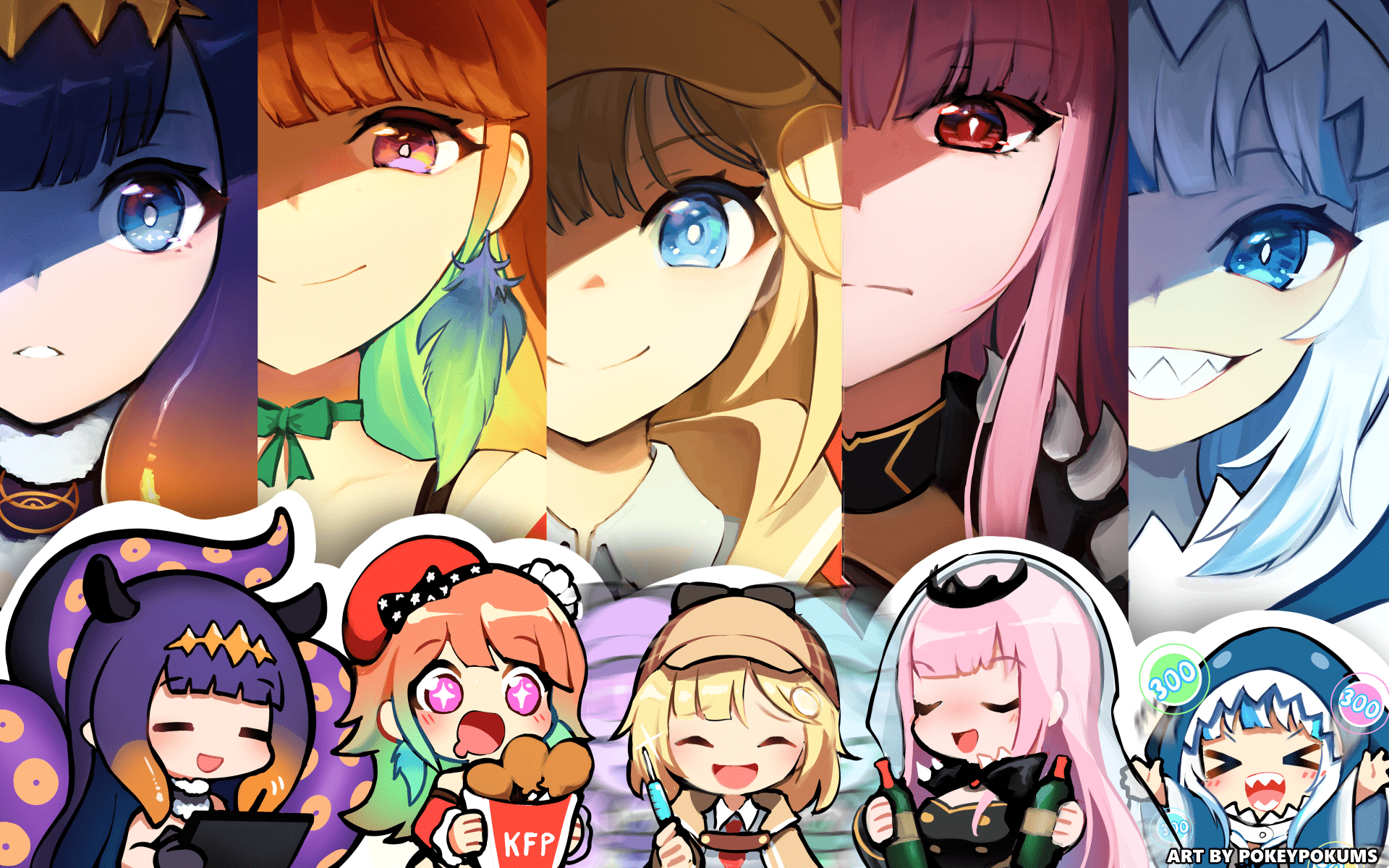 1920x1200 gawr gura, mori calliope, ninomae ina'nis, watson amelia, and takanashi kiara (hololive and 1 more) drawn