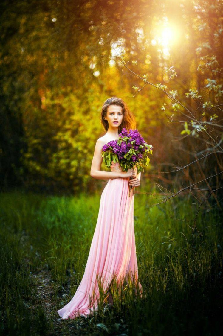 748x1123 women, Dress, Grass, Pink dress, Lilac, Women outdoors, Model, Blue eyes HD Wallpaper / Desktop and Mobile Image & Photo