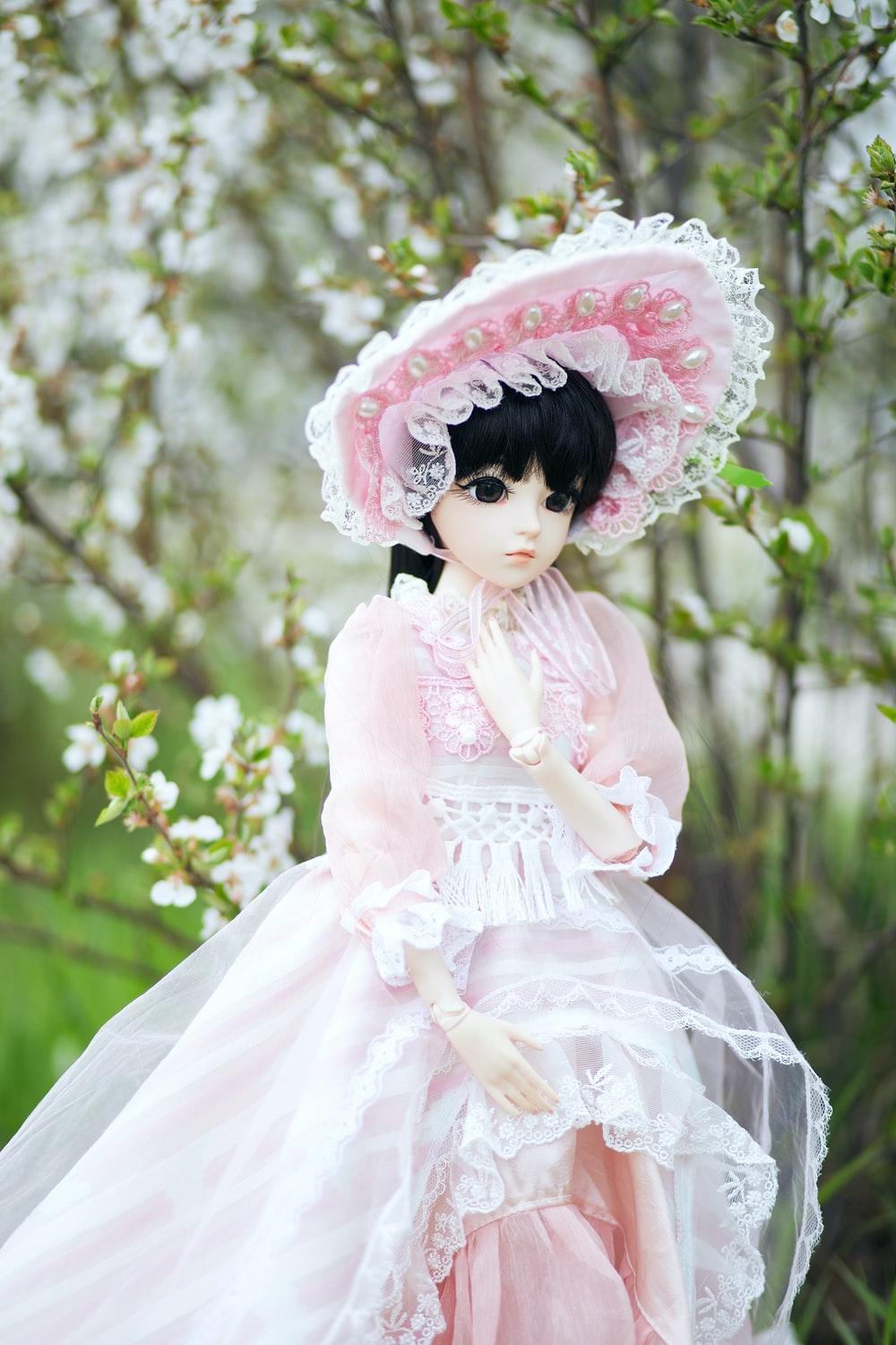 1000x1500 girl in pink dress with white floral headdress photo