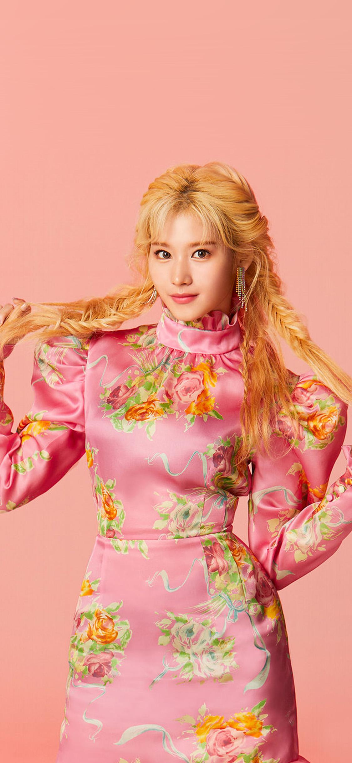 1125x2436 iPhone X wallpaper. twice sana girl orange pink japanese kpop