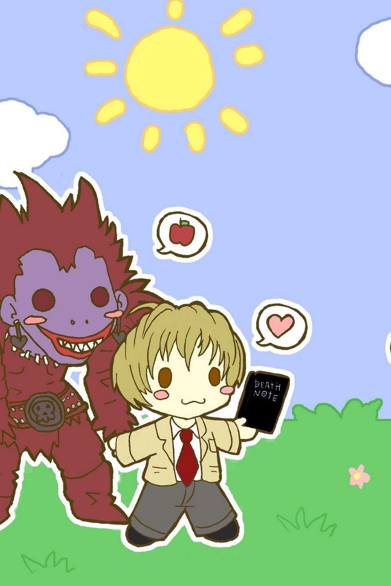 800x1200 Download wallpaper 800x1200 chibi, death note, l ryuk yagami, boy