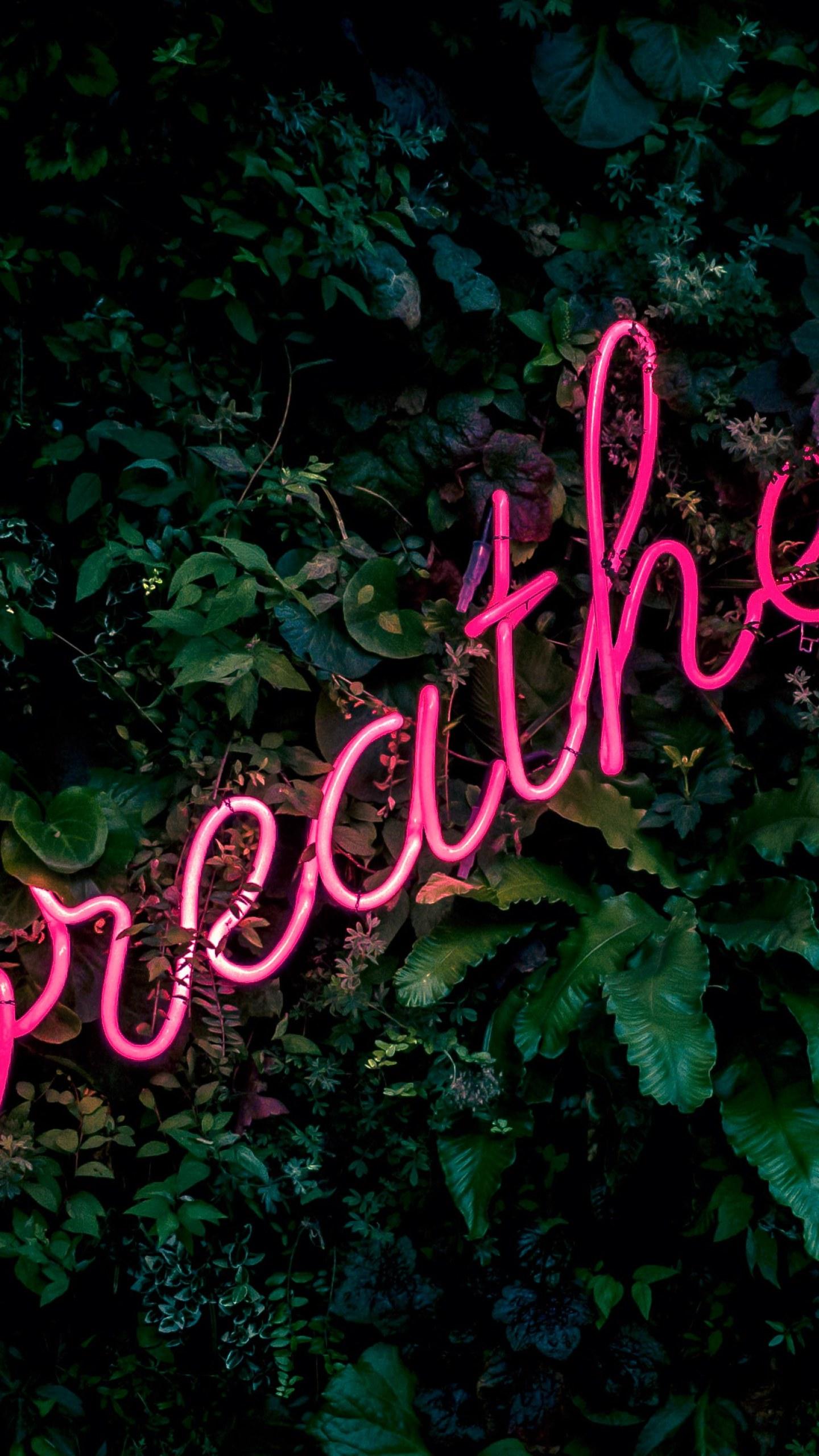 1440x2560 Pink Breathe Neon Sign Wallpaper • Wallpaper For You